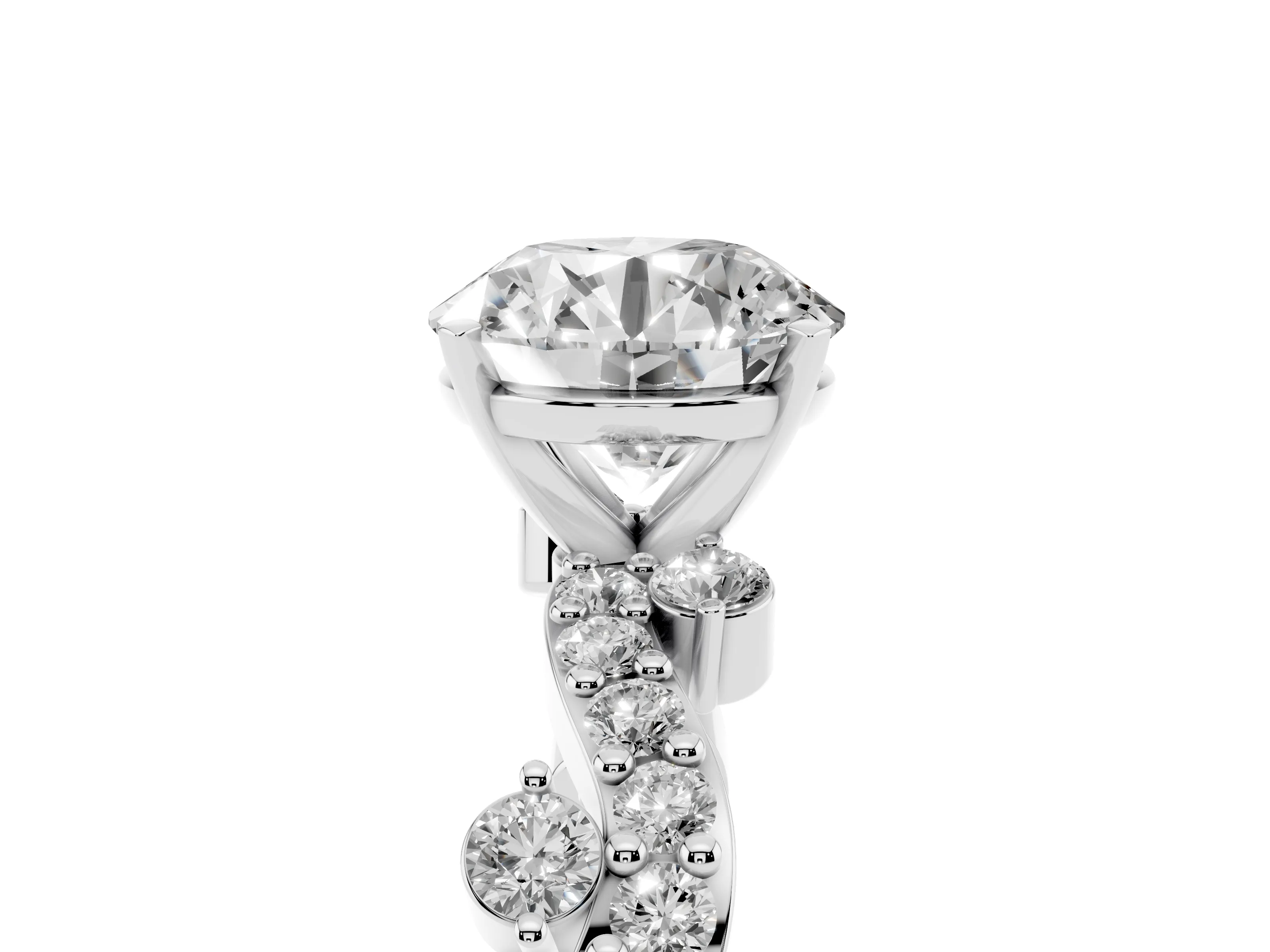 Round Cut Diamond Solitaire Twisted Band Set in White gold with Pavé Setting