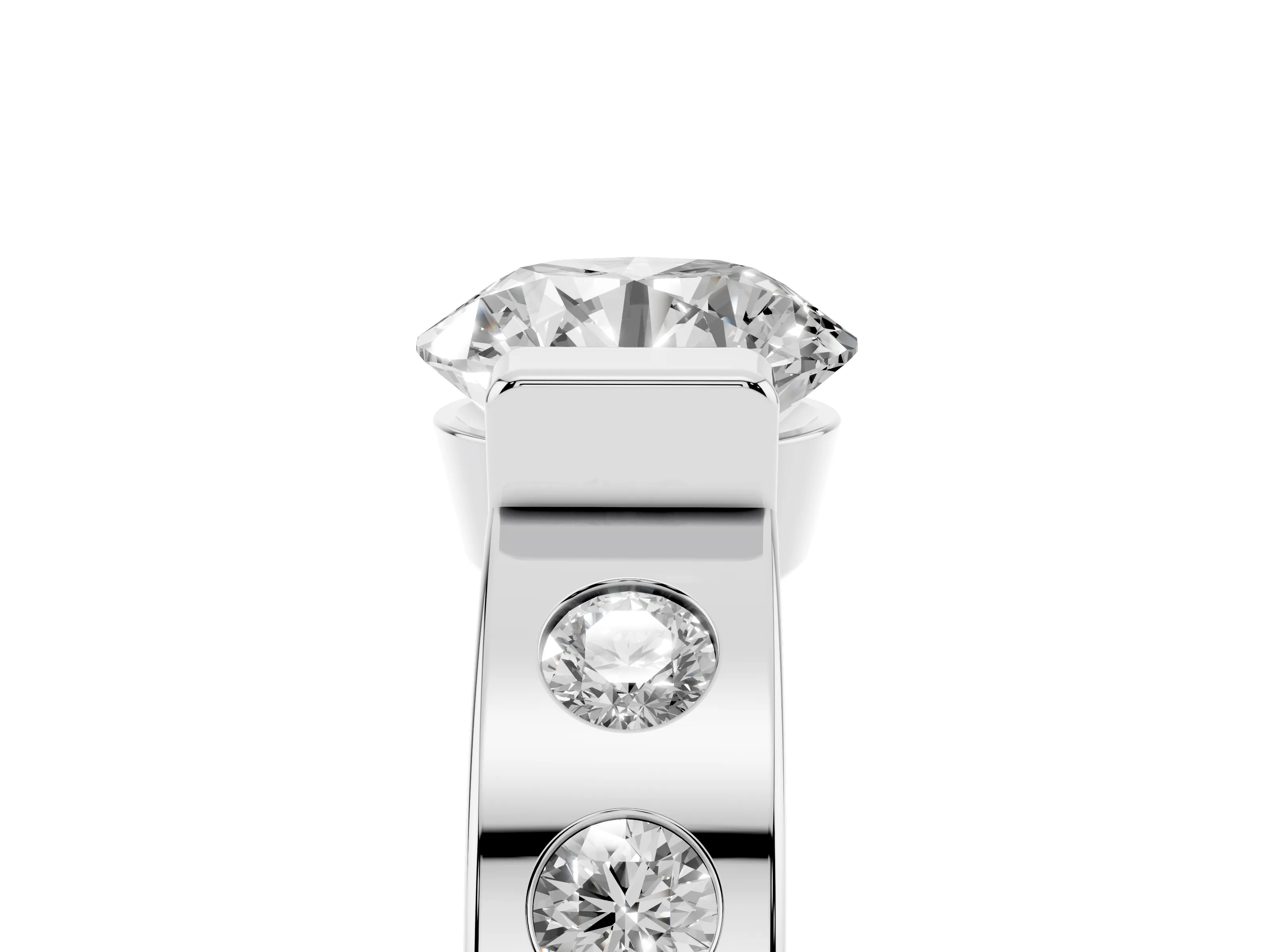 Round Cut Diamond Channel-Set Band Ring Set in Silver with Bezel Prong Setting