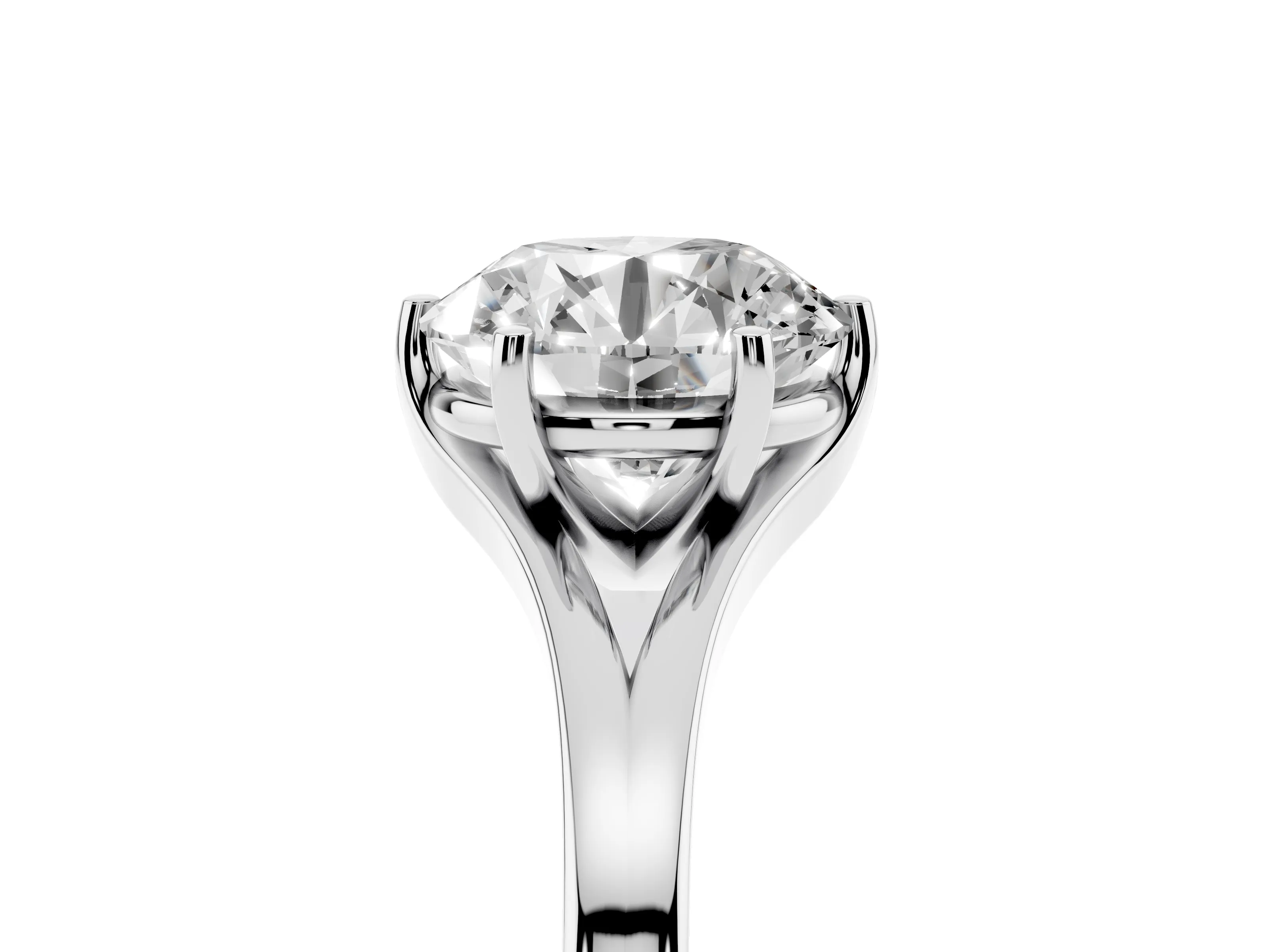 Round Cut Diamond Solitaire Ring Set in Platinum with Polished Tapered Band and Prong Setting