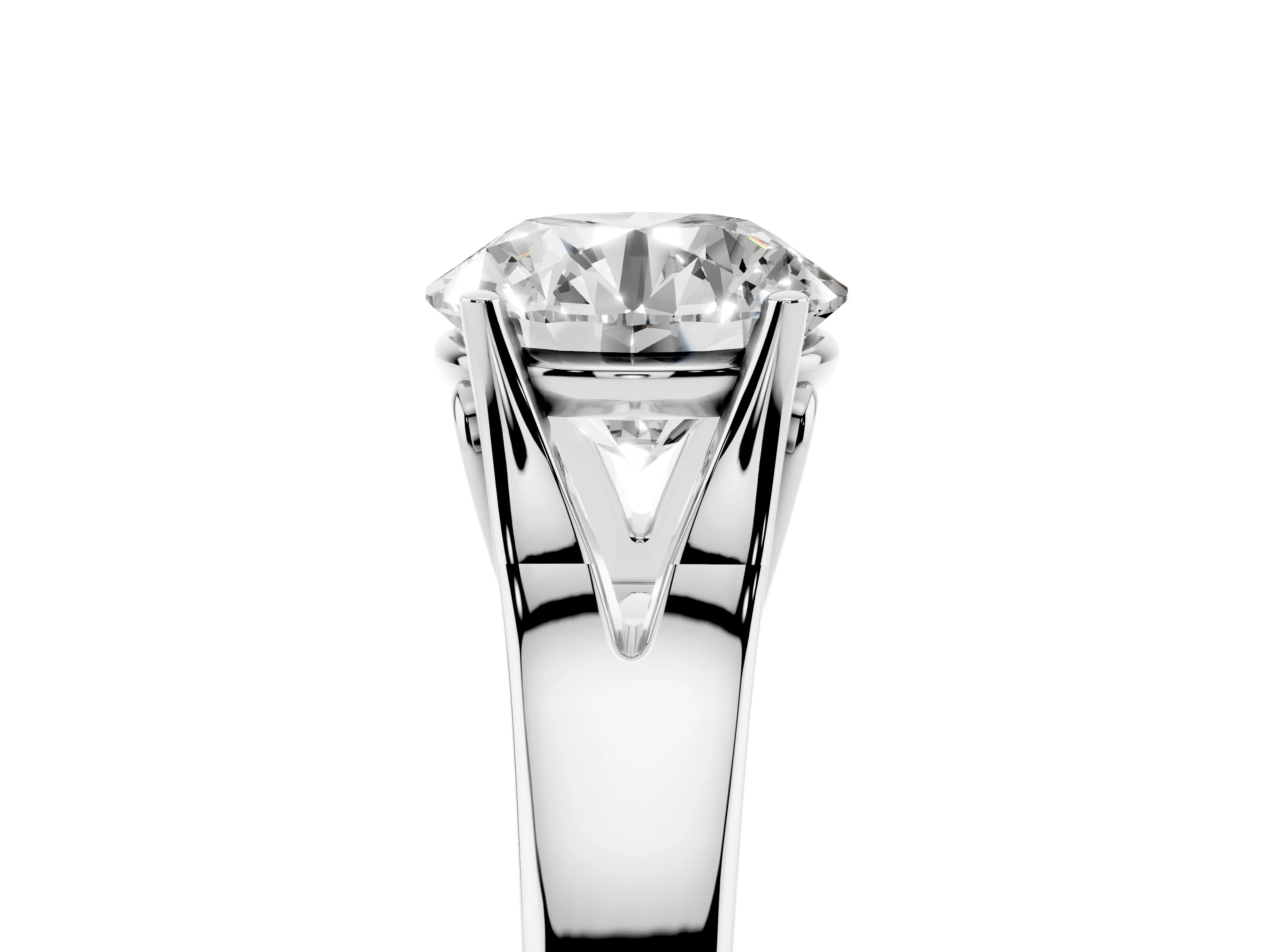 Round Cut Diamond Solitaire Ring Set in Platinum with Arched Cathedral Band and Prong Setting