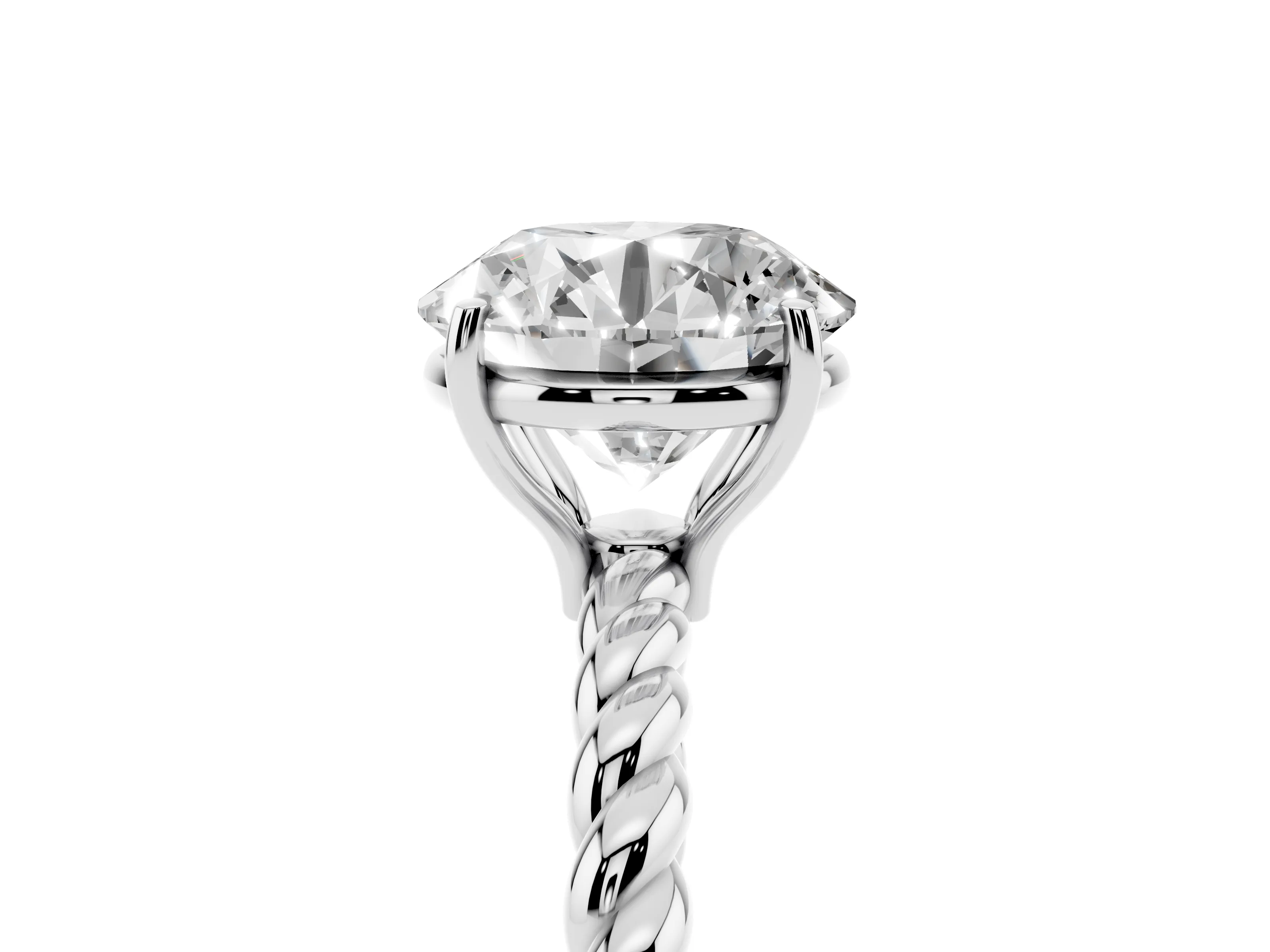 Round Cut Diamond Solitaire Ring Set in Platinum with Twist Band and Prong Setting