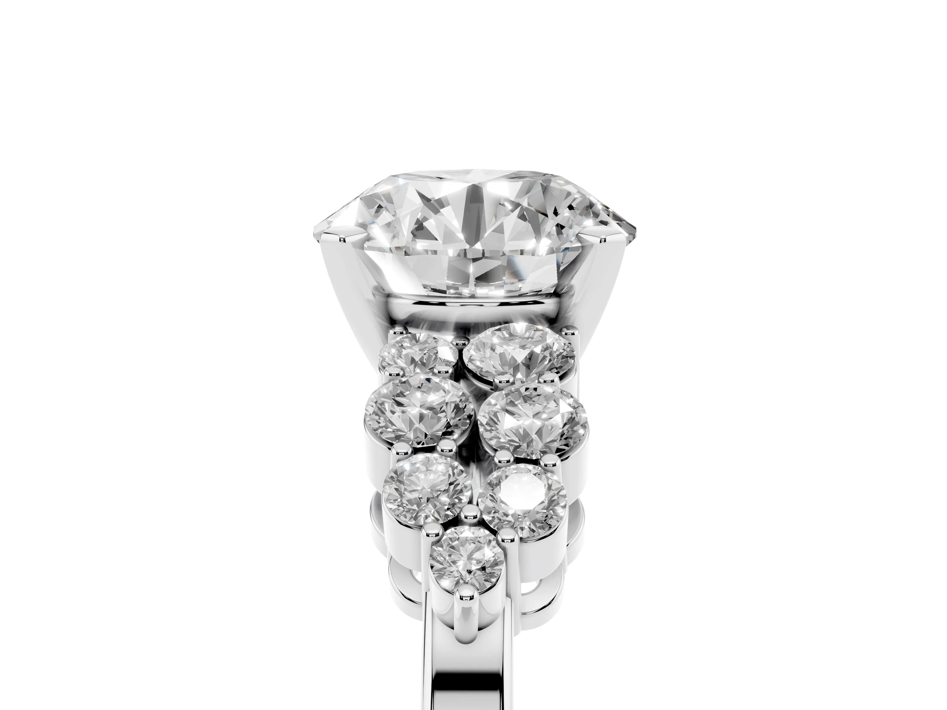 Round Cut Diamond Cluster Engagement Ring Set in White gold with Pavé Band and Prong Setting