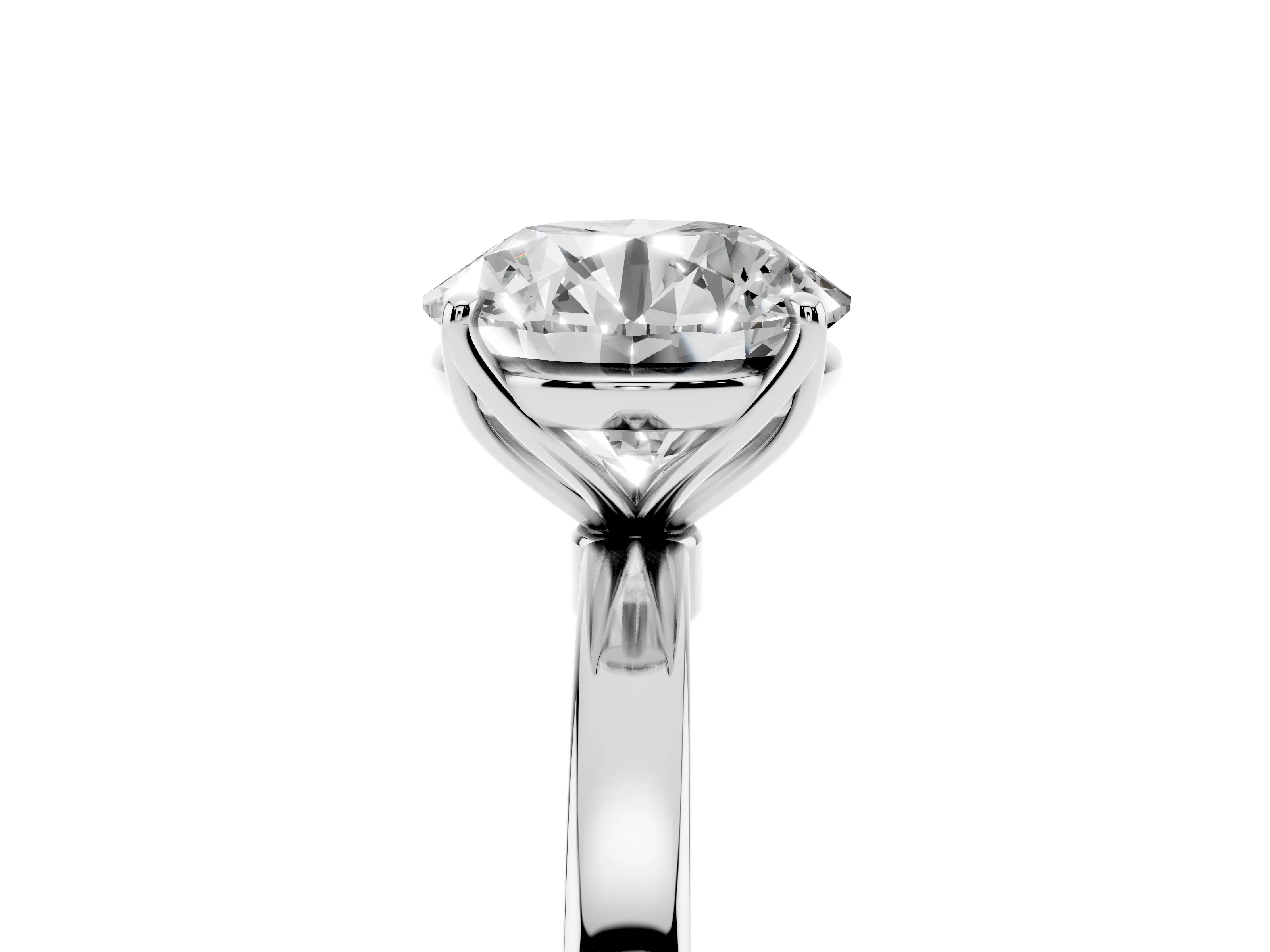 Round Cut Diamond Solitaire Ring Set in Silver with Prong Setting and Thin Polished Band