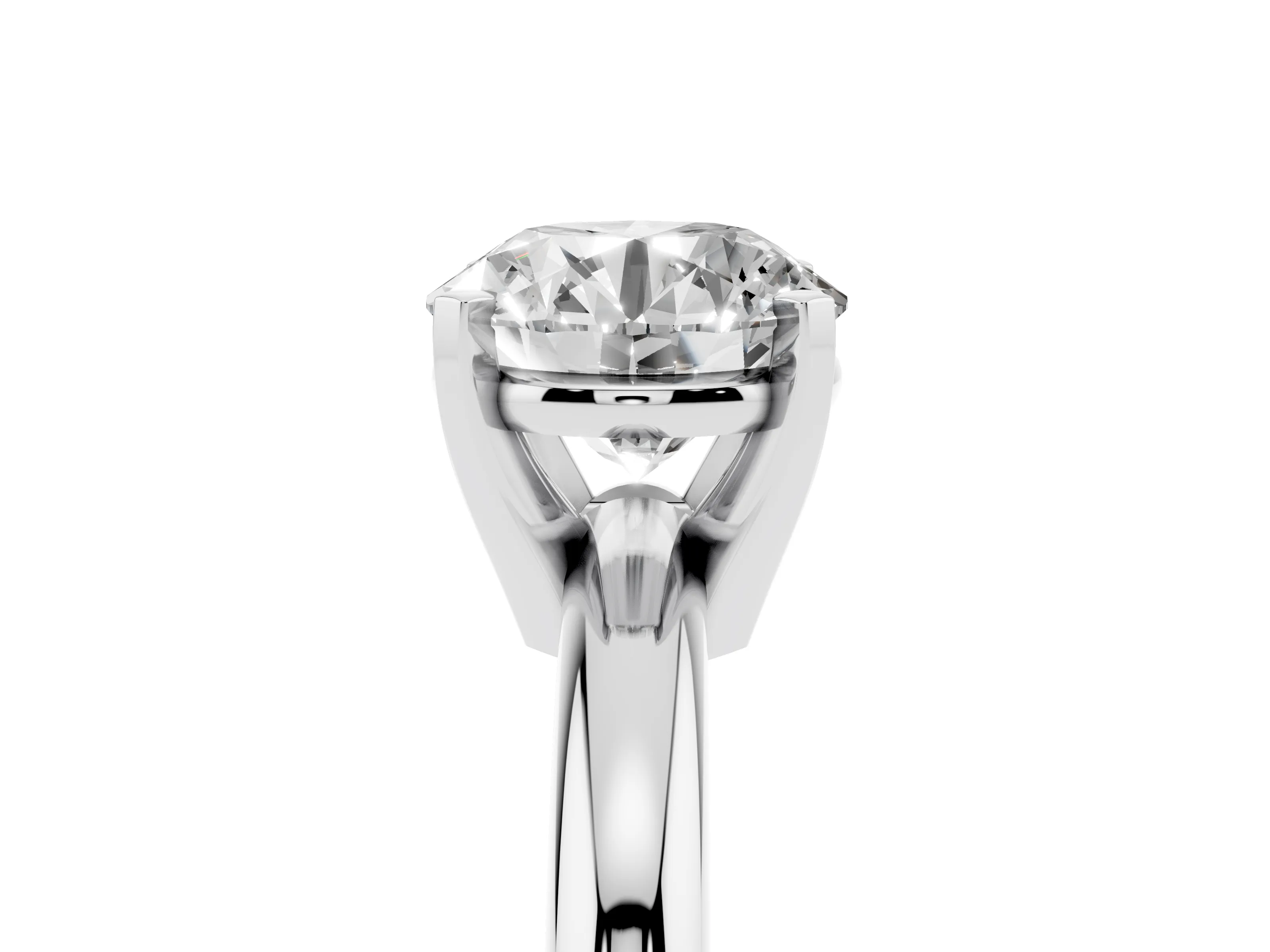 Round Cut Diamond Solitaire Engagement Ring Set in Platinum with Round Band and Prong Setting