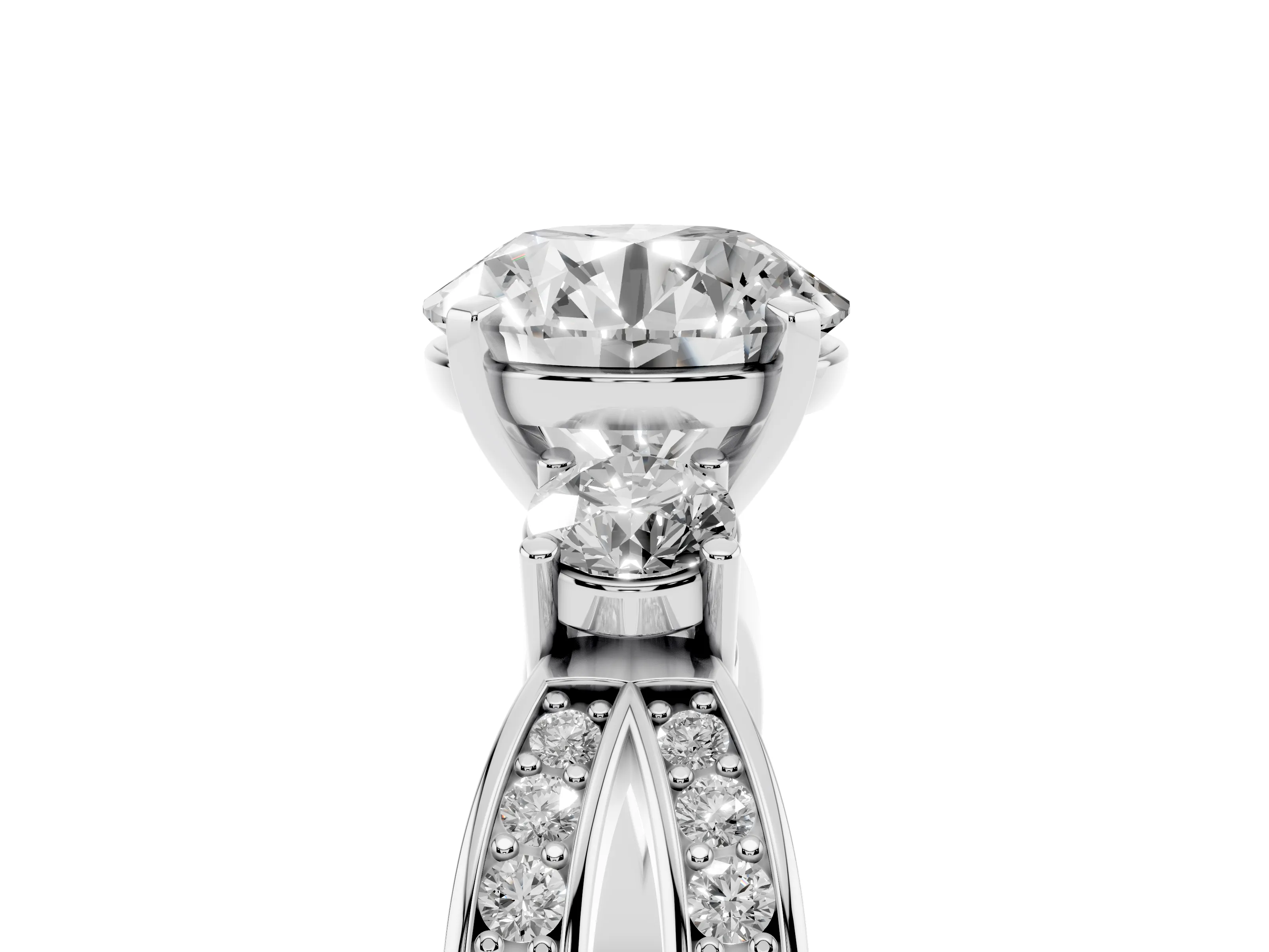 Three-Stone Round Cut Diamond Twist Band Ring Set in Silver with Pavé Accents and Prong Setting