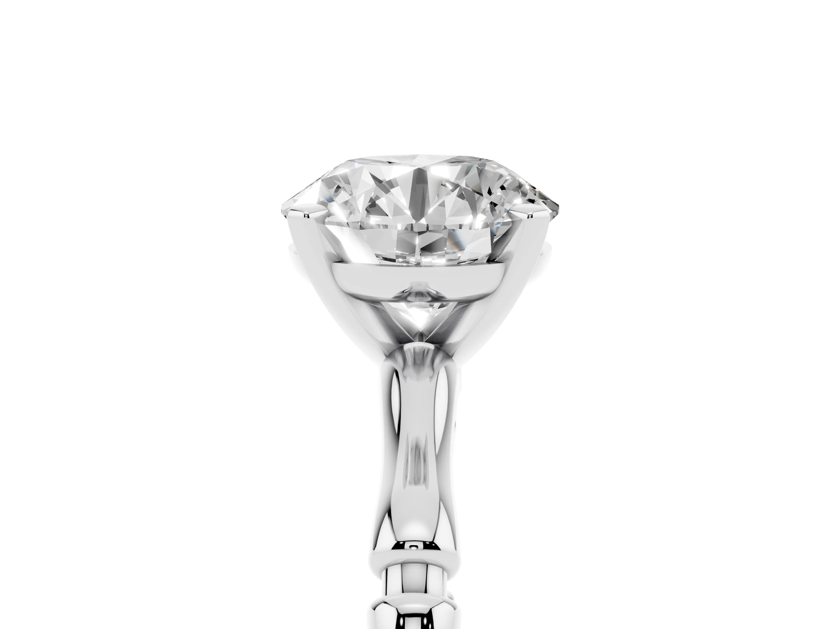 Round Cut Diamond Solitaire Ring Set in Silver with Bamboo Band and Prong Setting