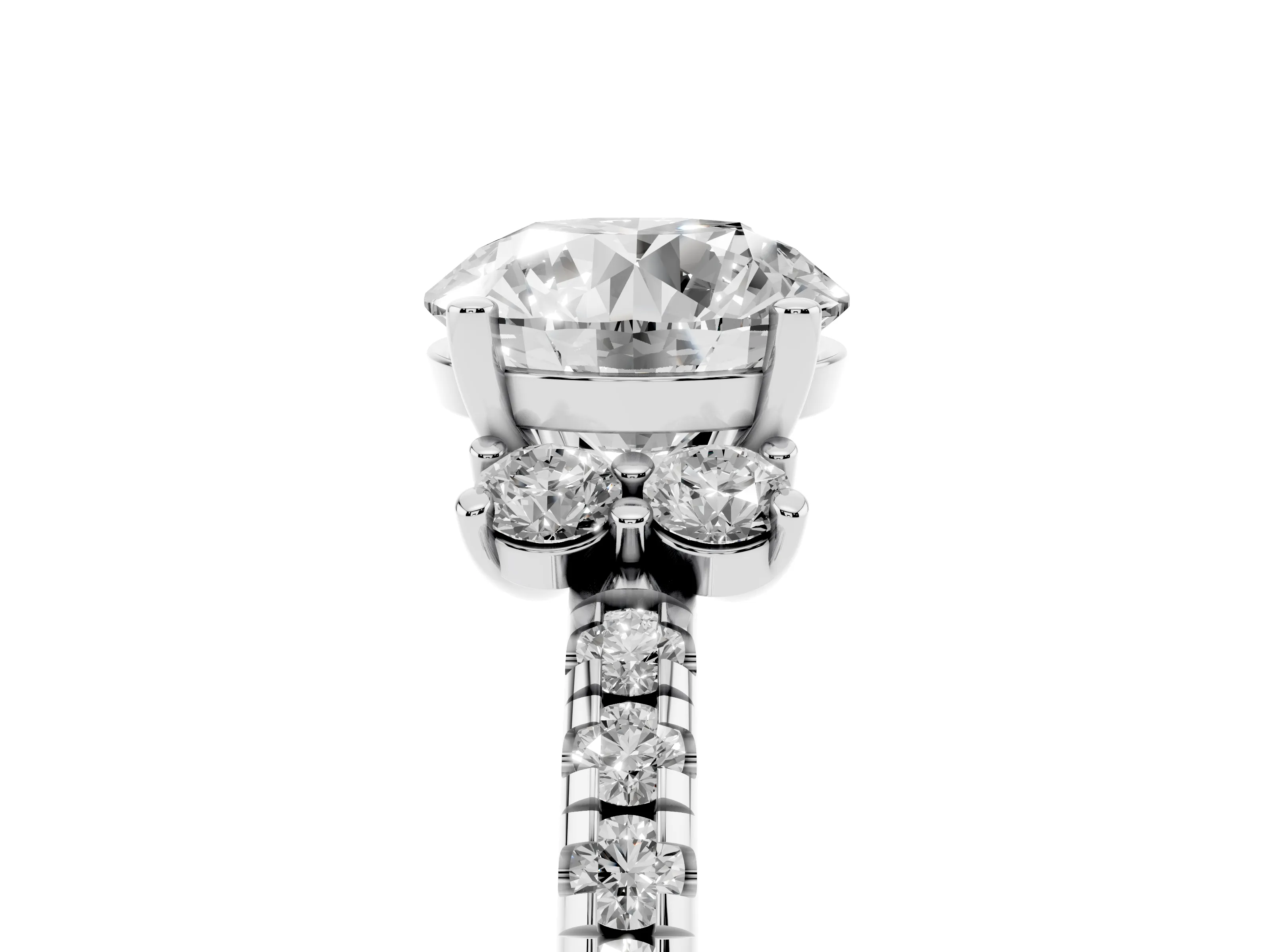 Round Cut Diamond Three-Stone Pavé Ring Set in Silver with Prong Setting