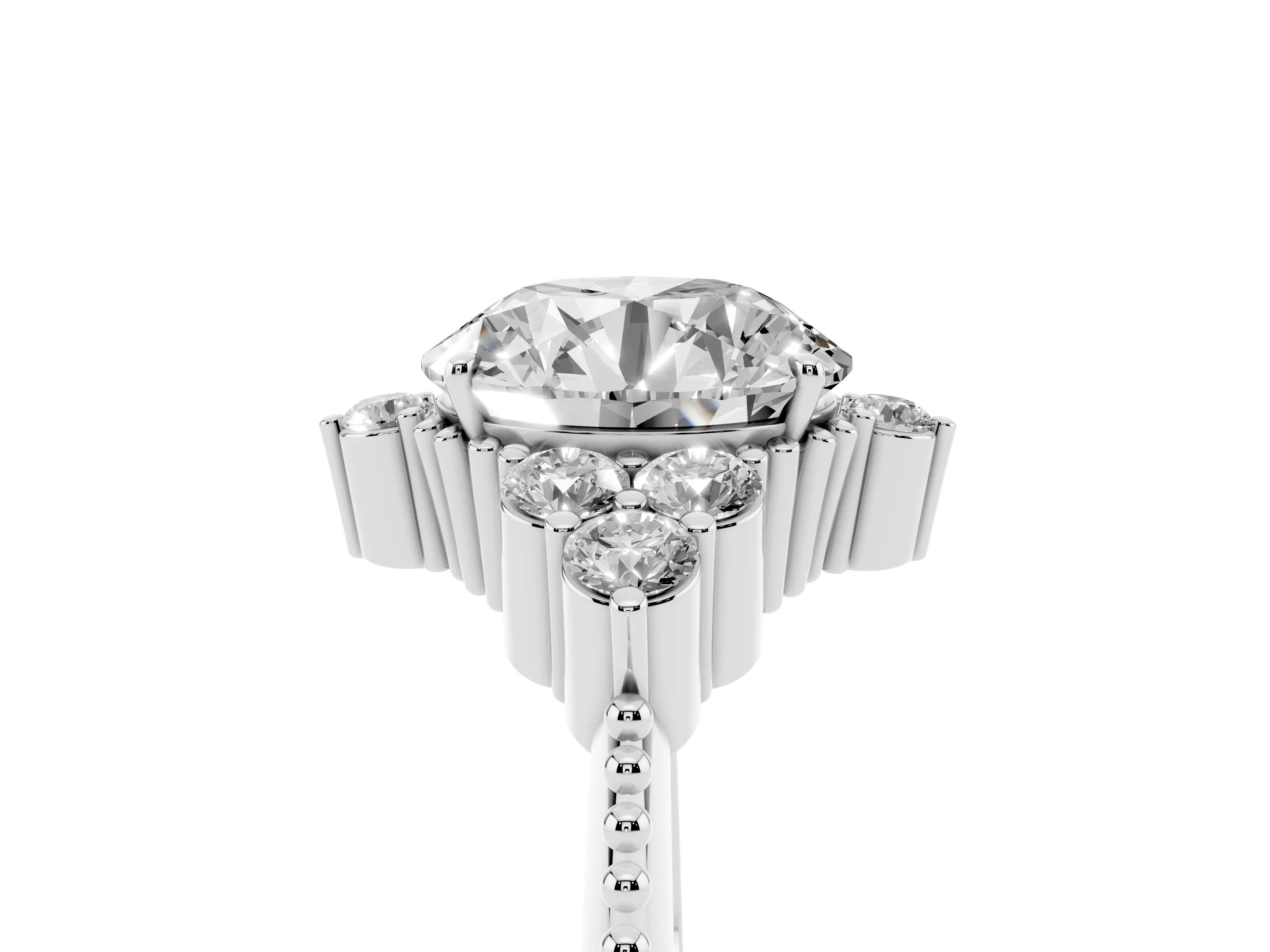 Round Cut Diamond Cluster Ring Set in Platinum with Beaded Band