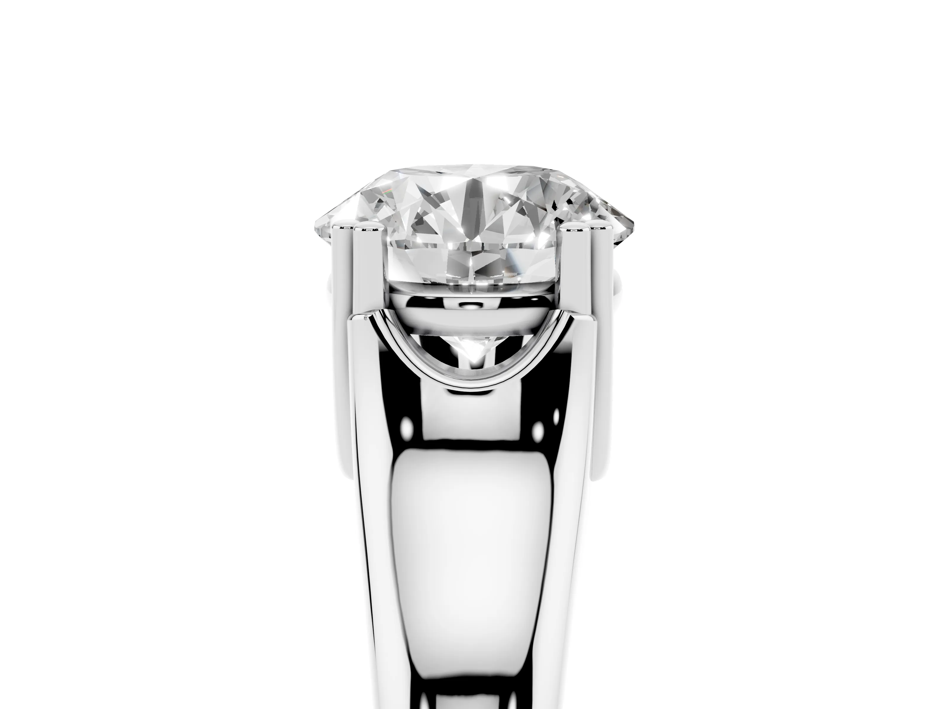 Round Cut Diamond Solitaire Ring Set in Silver with Wide Band and Prong Setting