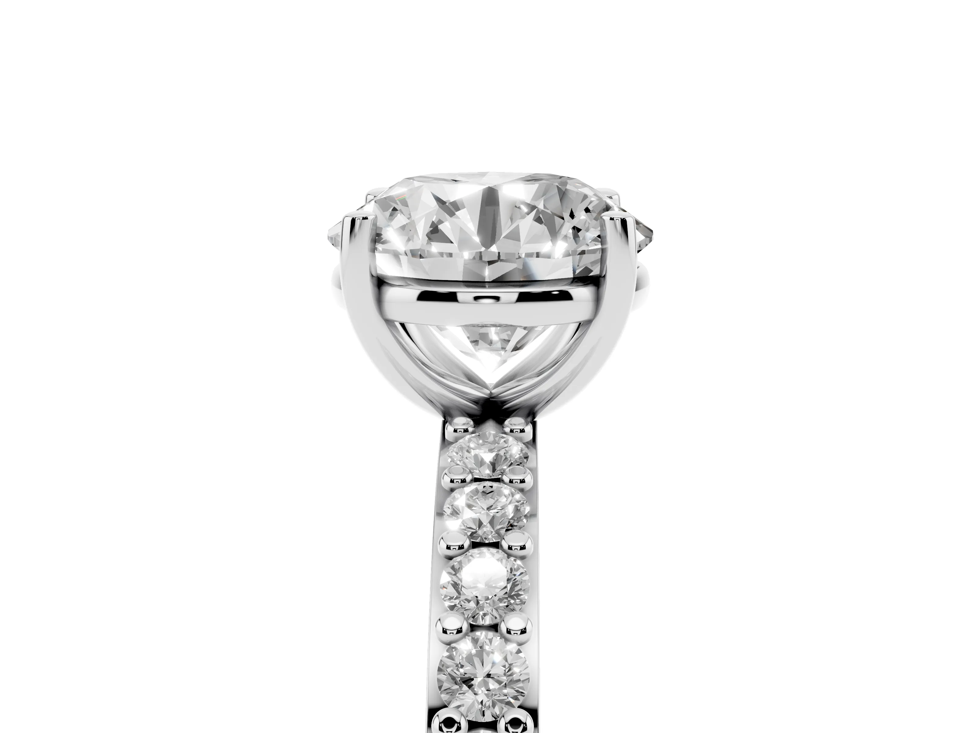 Round Cut Diamond Solitaire Set in Silver with Round Pavé Band and Prong Setting