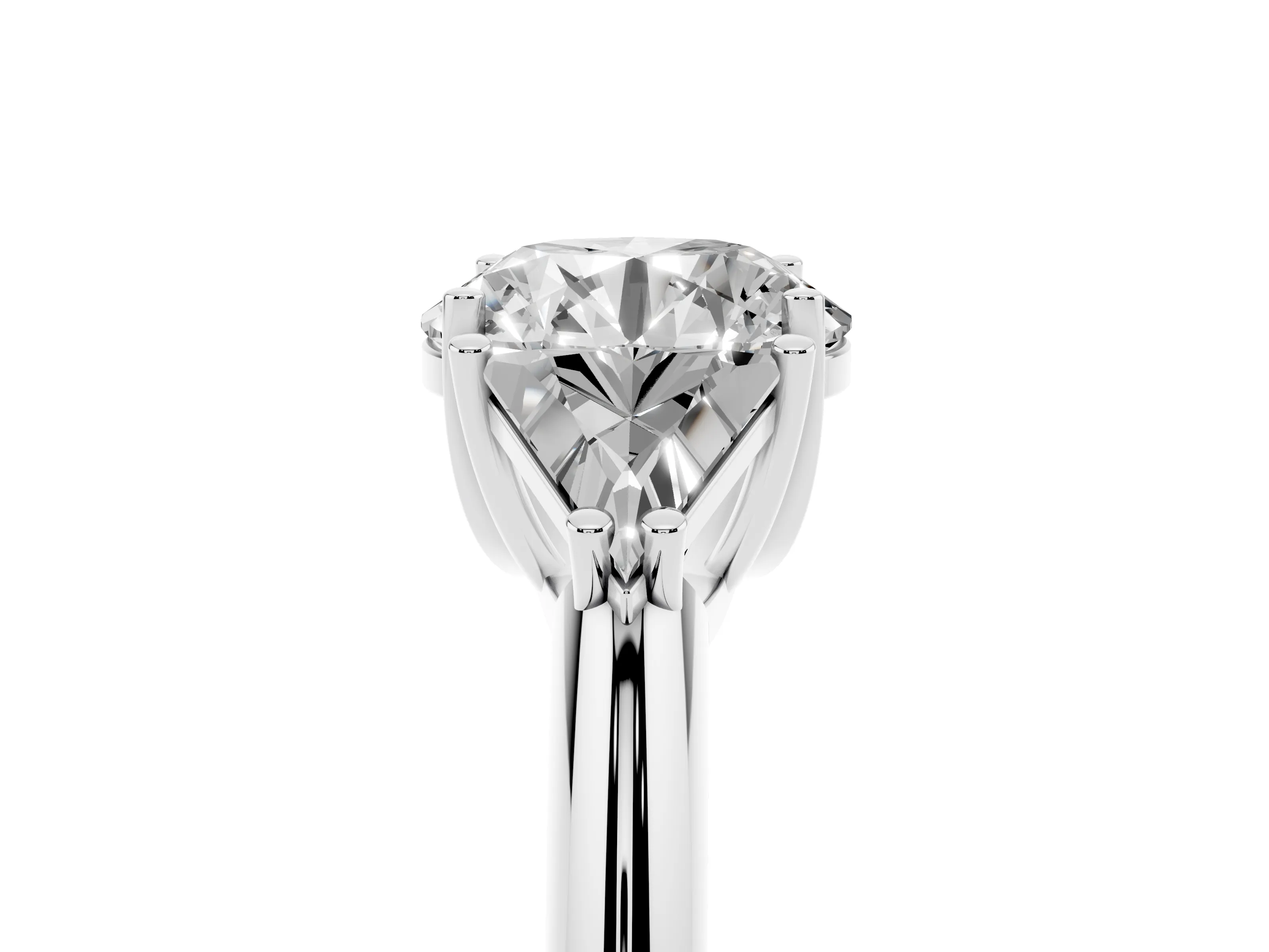 Round Cut Diamond Three-Stone Engagement Ring Set in White gold with Trillion Side Stones