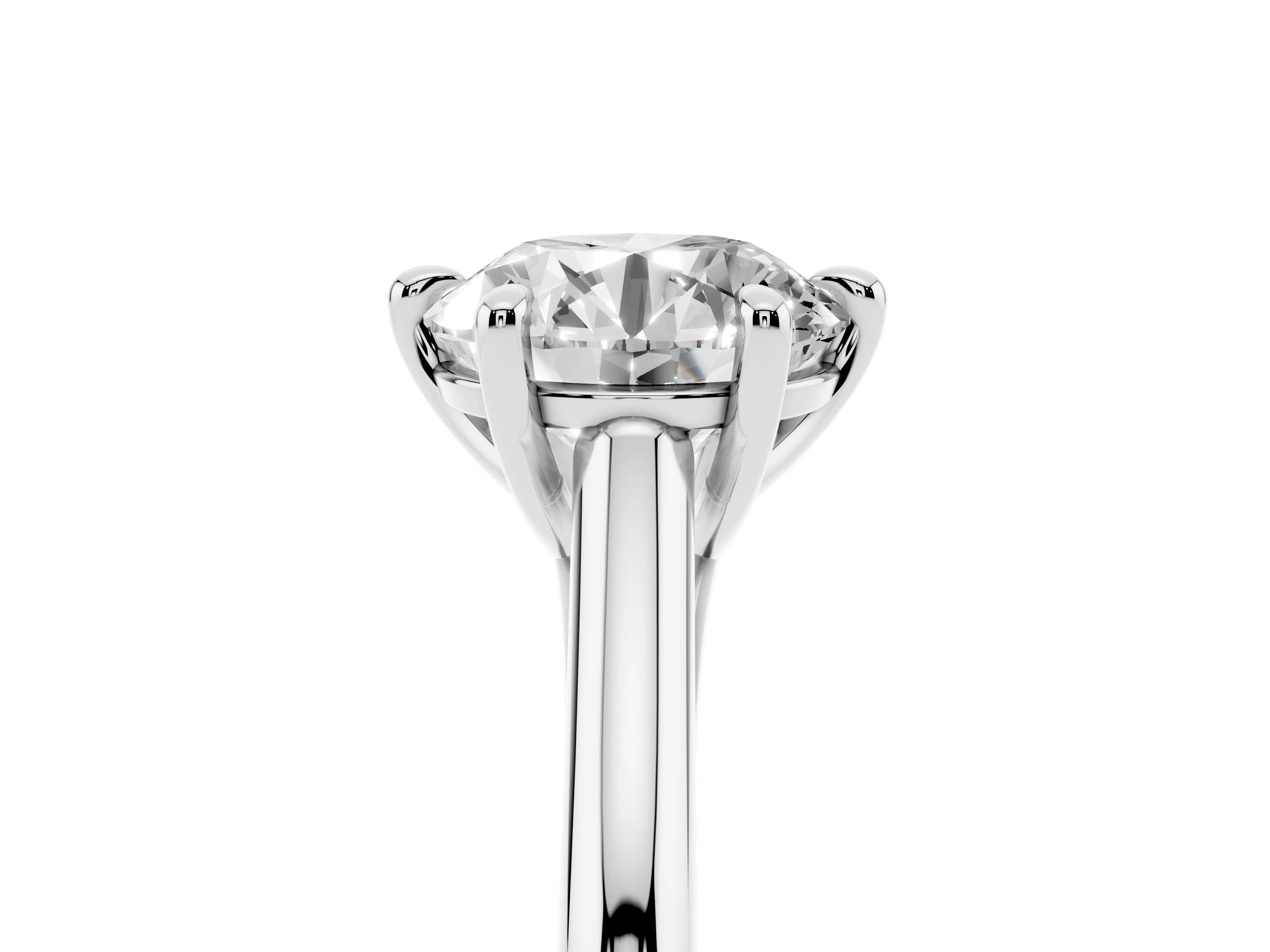 Round Cut Diamond Solitaire Engagement Ring Set in Platinum with Prong Setting and Plain Classic Band