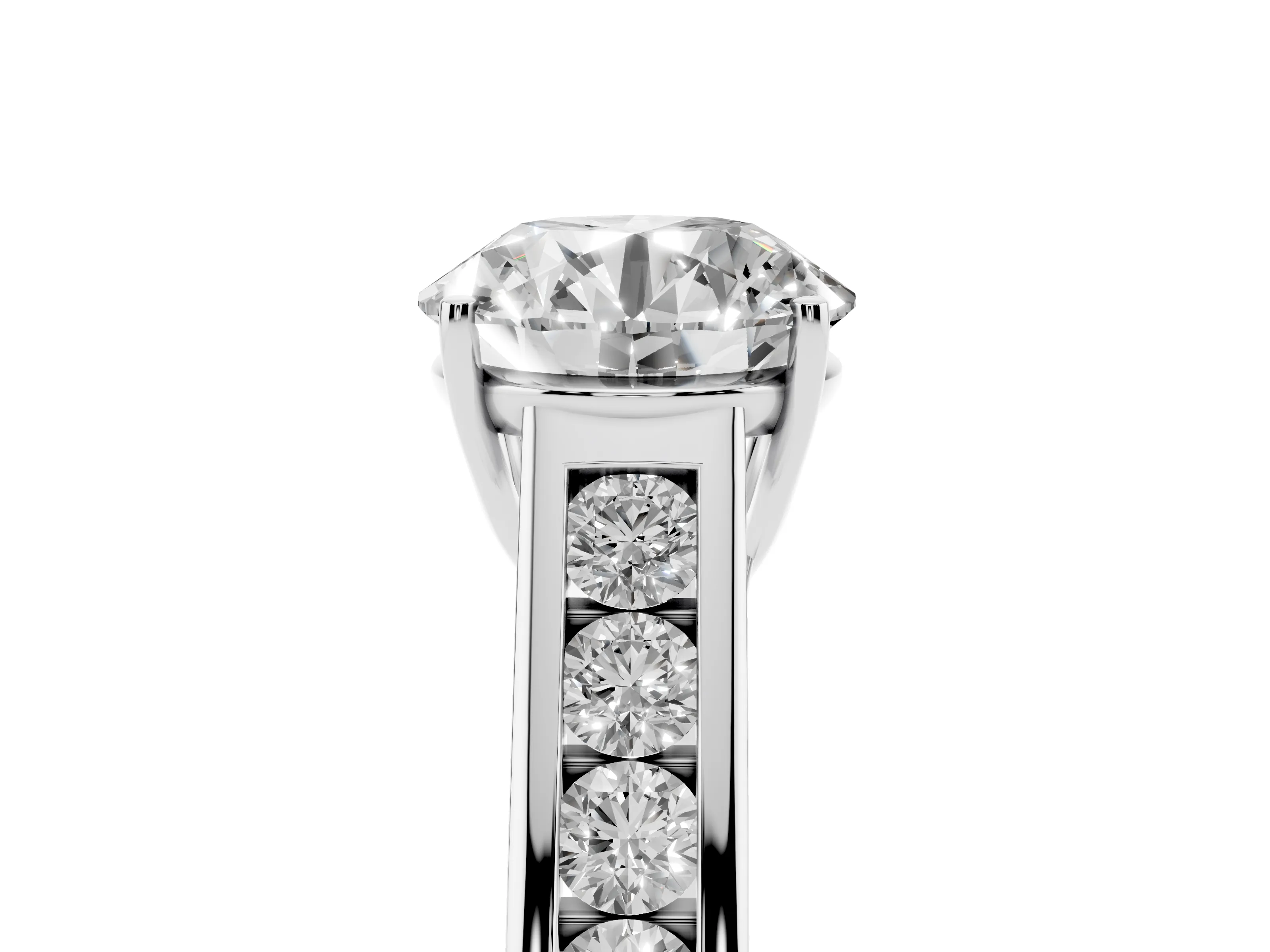 Round Cut Diamond Solitaire Channel-Set Engagement Ring Set in Silver with Prong Setting