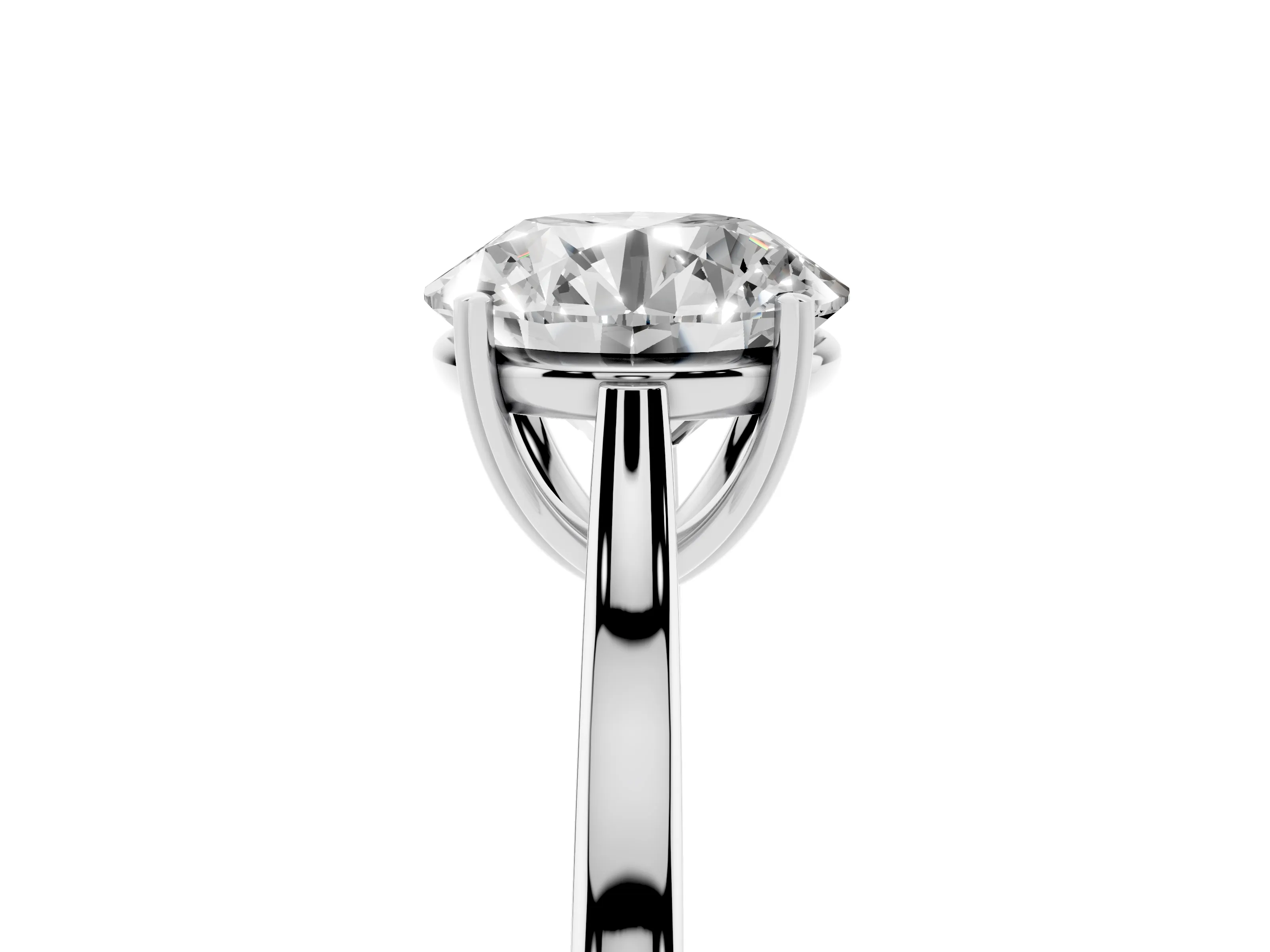 Round Cut Diamond Solitaire Heart Prong Engagement Ring Set in White gold with Tapered Band