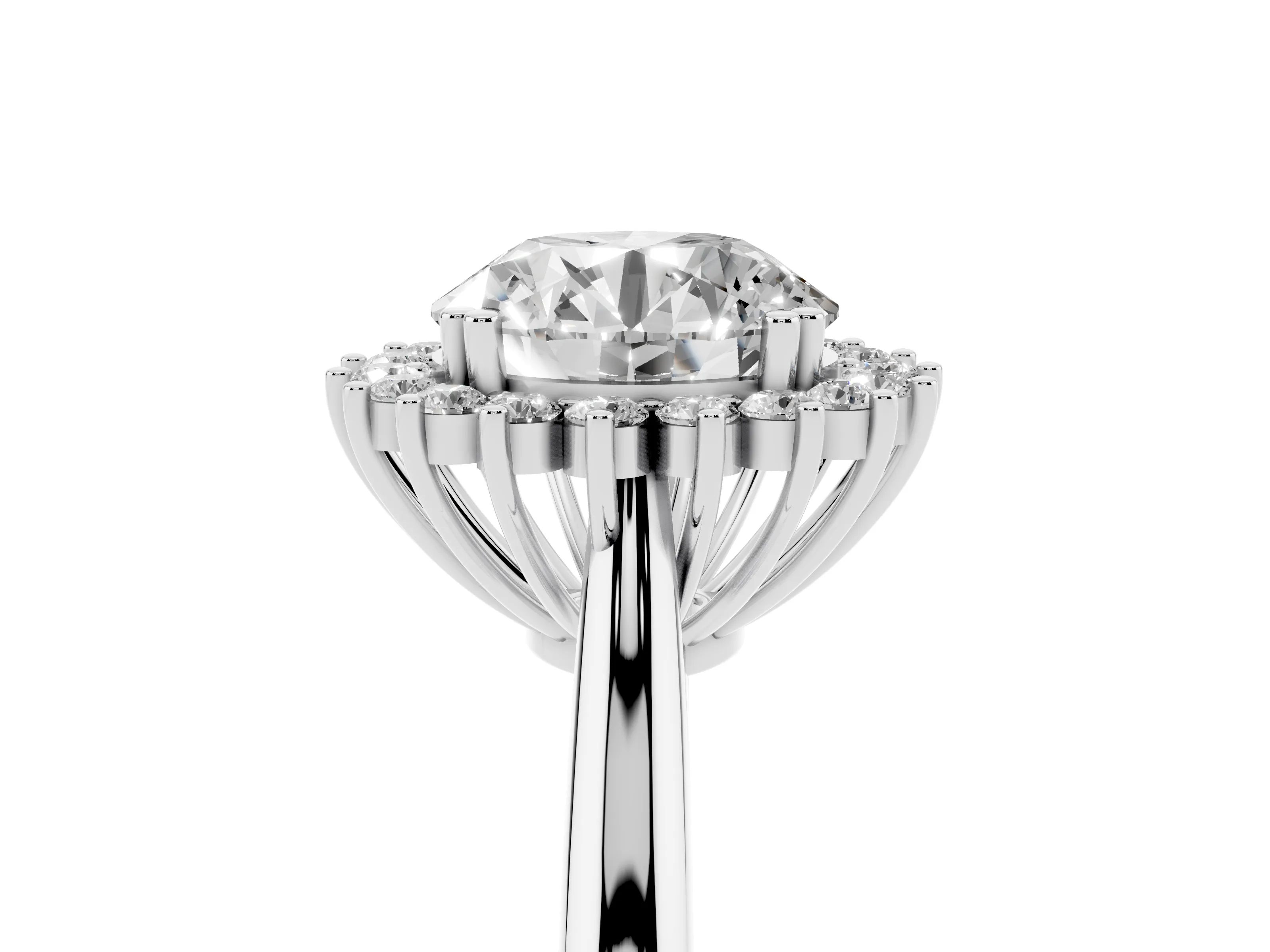 Round Cut Diamond Halo Ring Set in Platinum with Plain Solitaire Band and Prong Setting