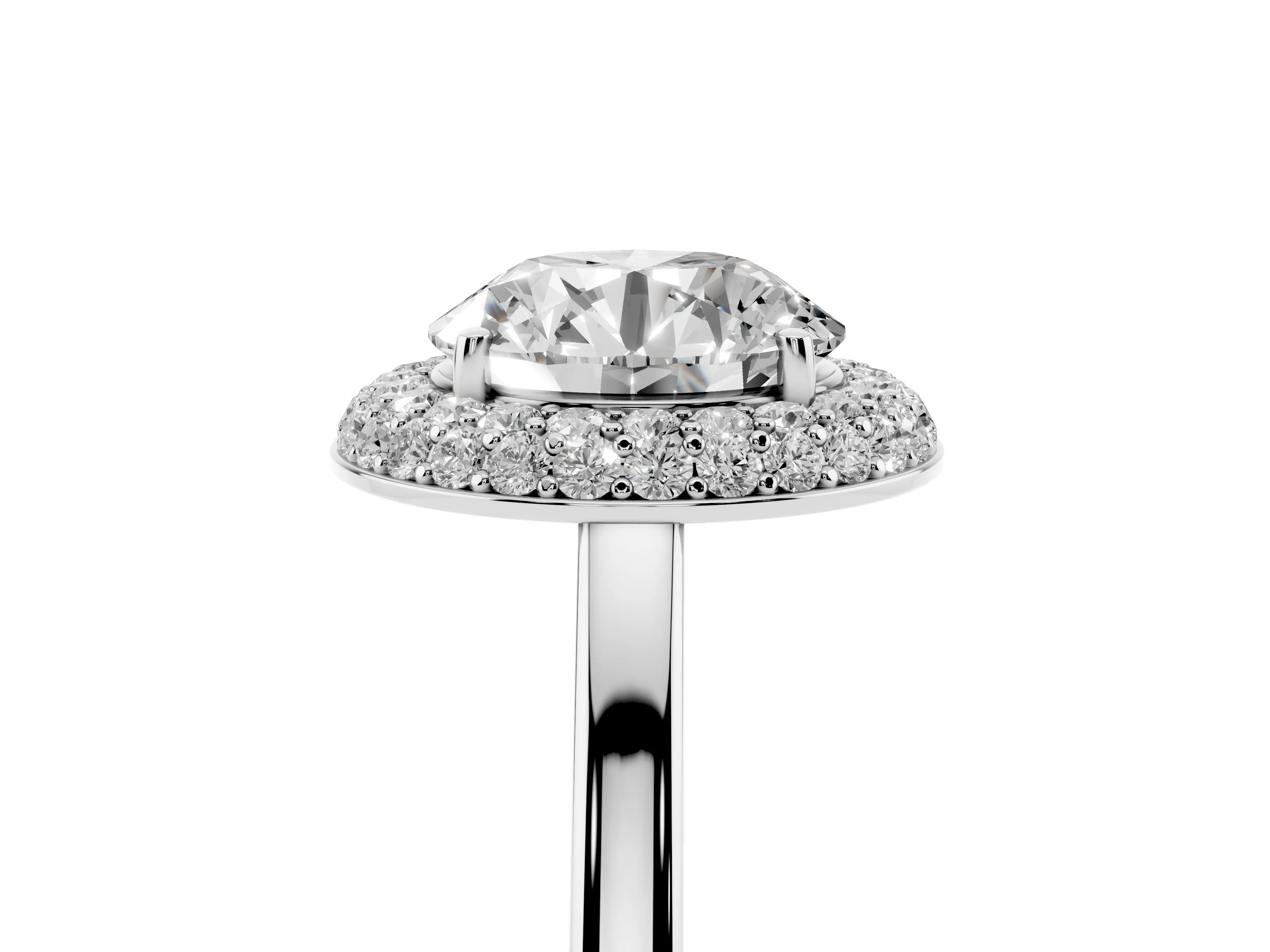 Round Cut Diamond Halo Engagement Ring Set in Platinum with Solitaire Band and Prong Setting