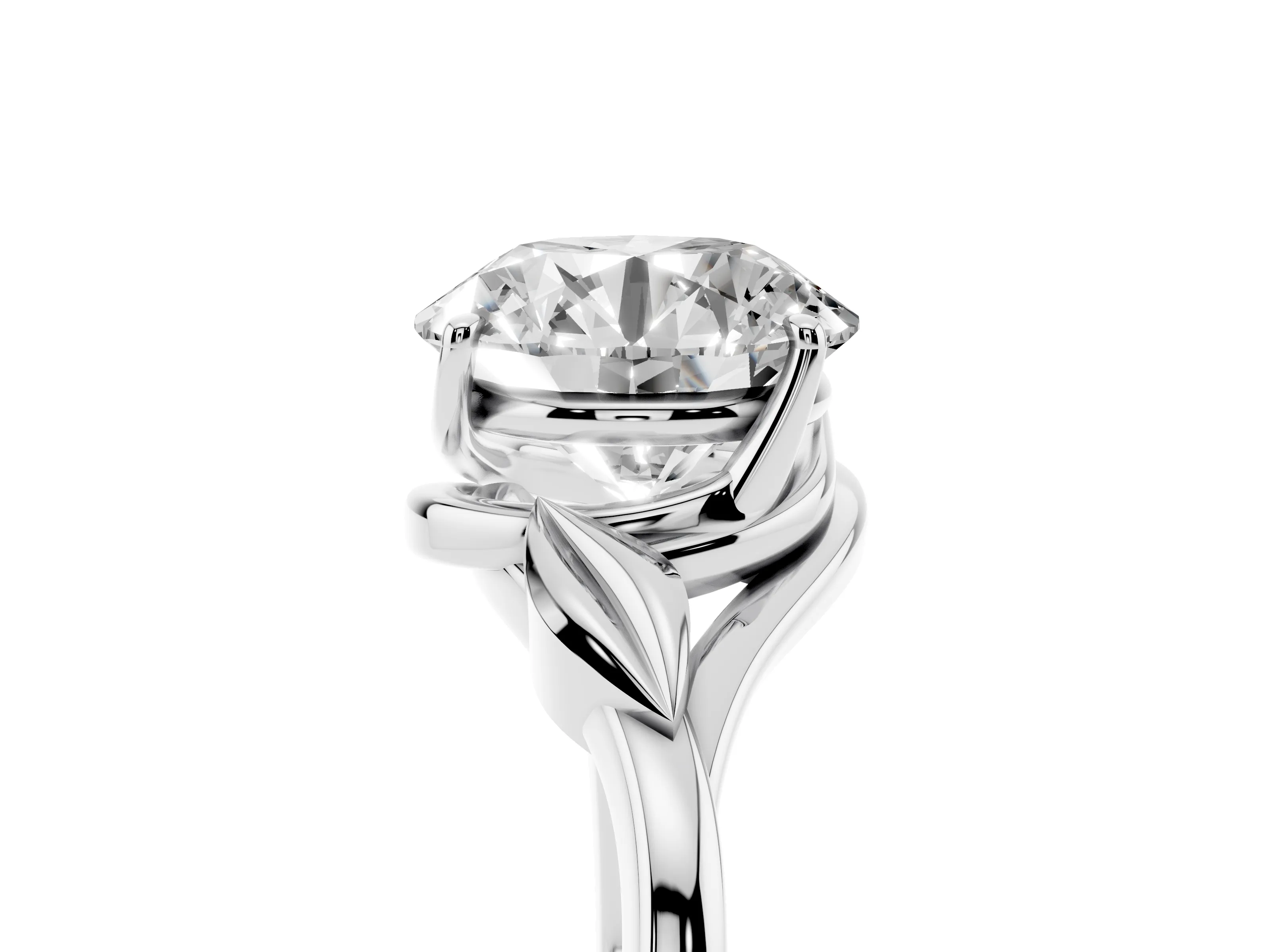 Round Cut Diamond Solitaire Ring Set in White gold with Polished Twist Band