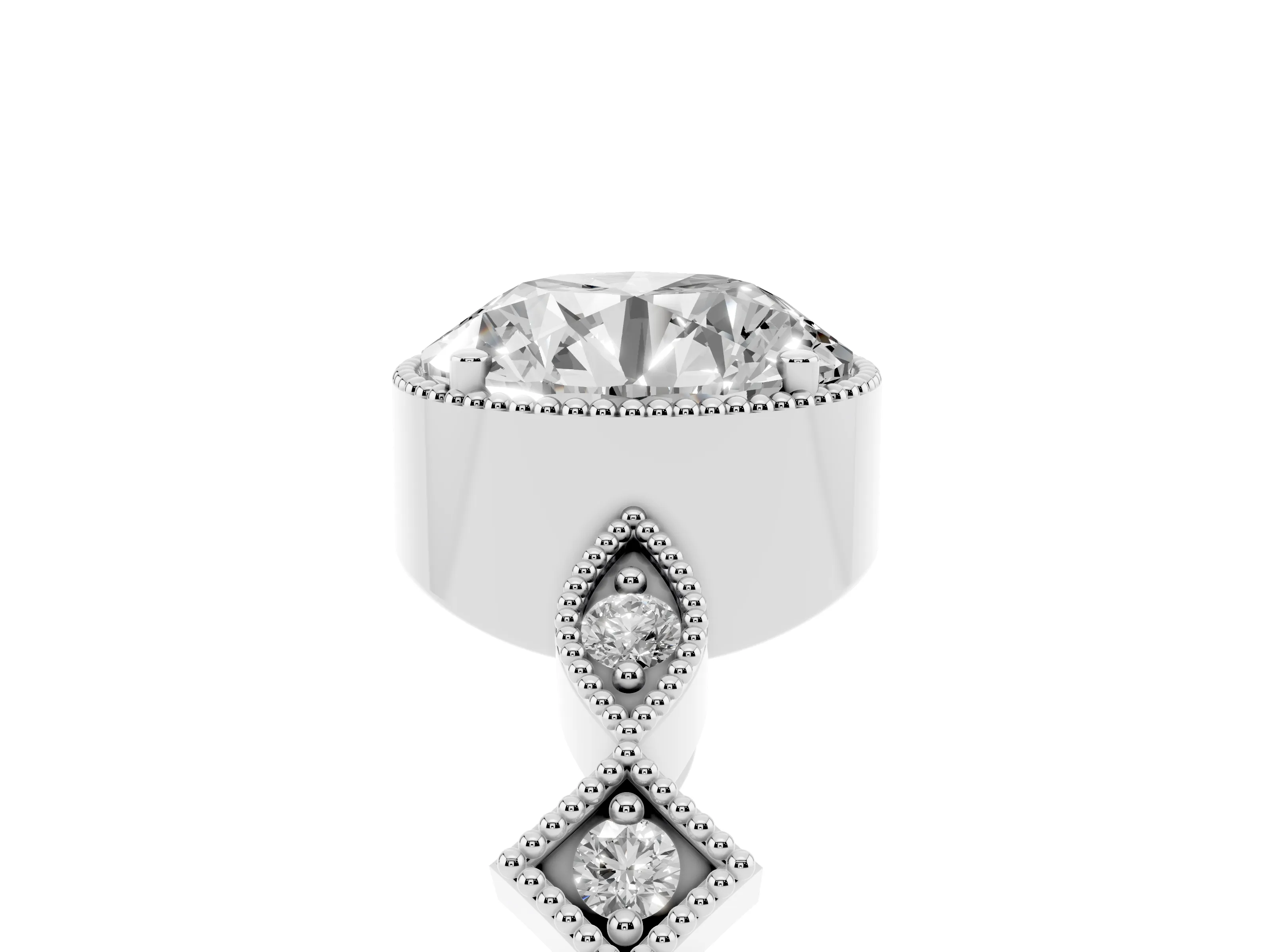 Round Cut Diamond Milgrain Marquise Twist Band Ring Set in Platinum with Prong Setting