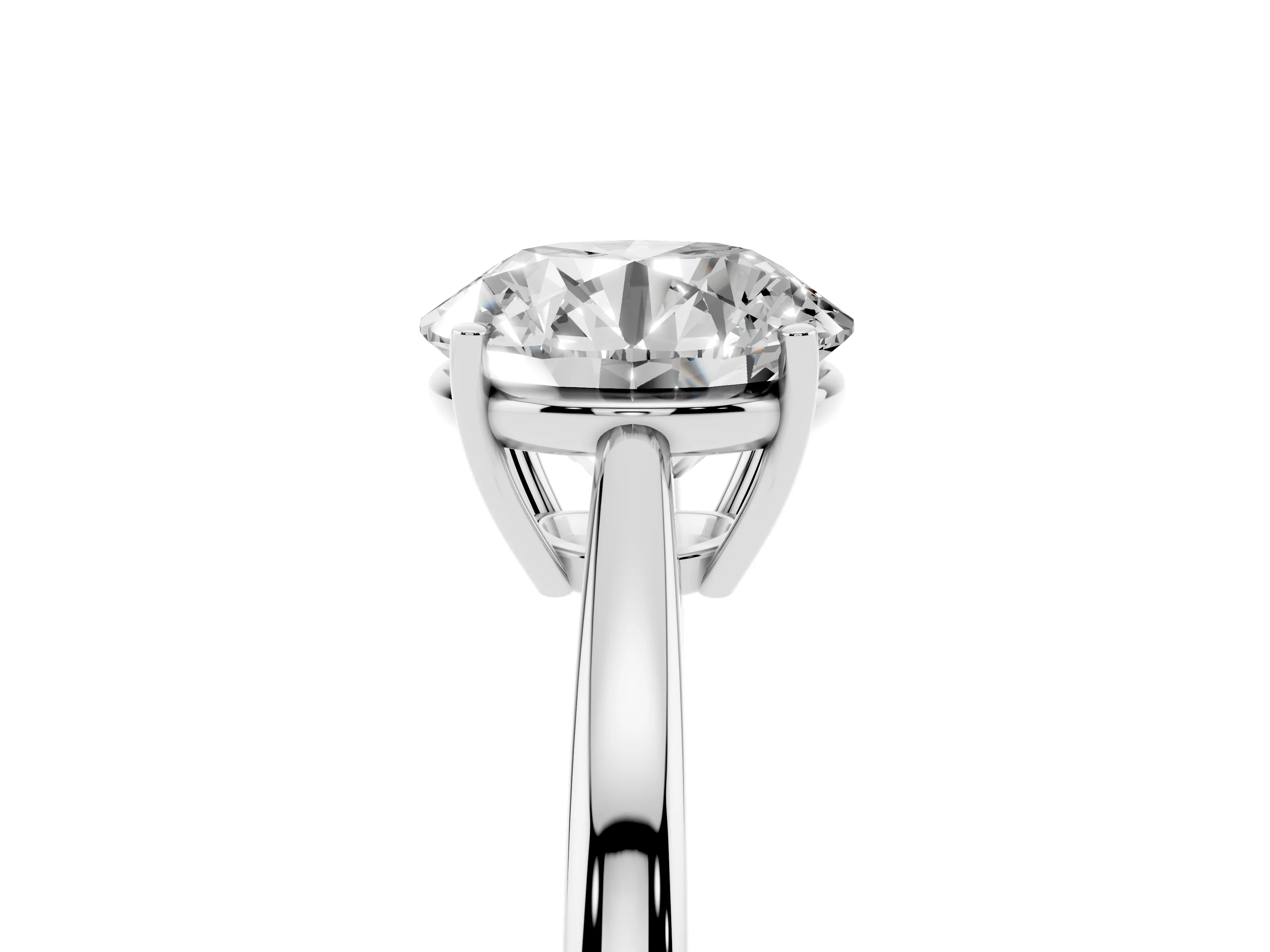 Round Cut Diamond Solitaire Ring Set in Silver with Split Shank and Prong Setting