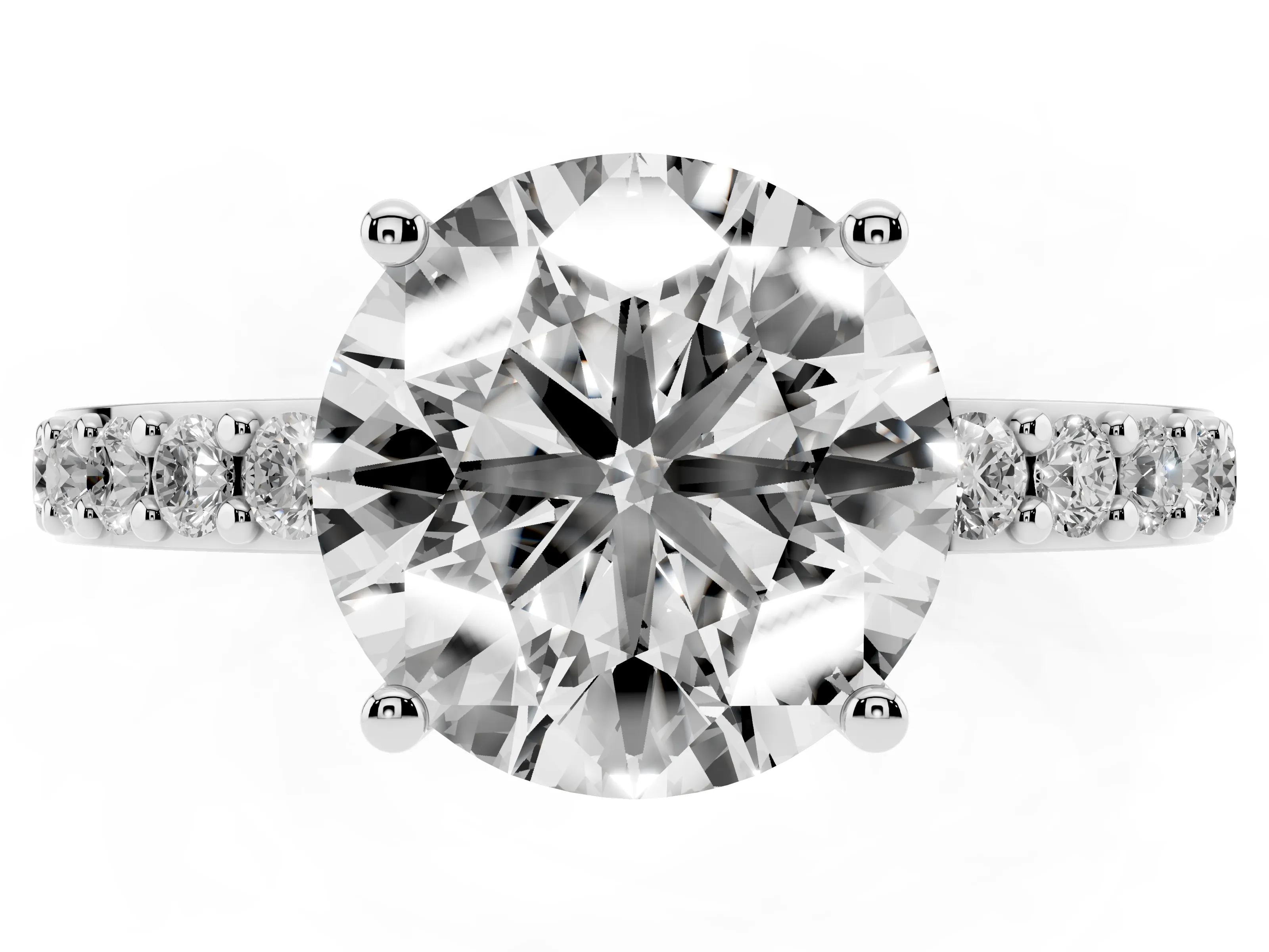 Round Cut Diamond Solitaire Set in Silver with Round Pavé Band and Prong Setting