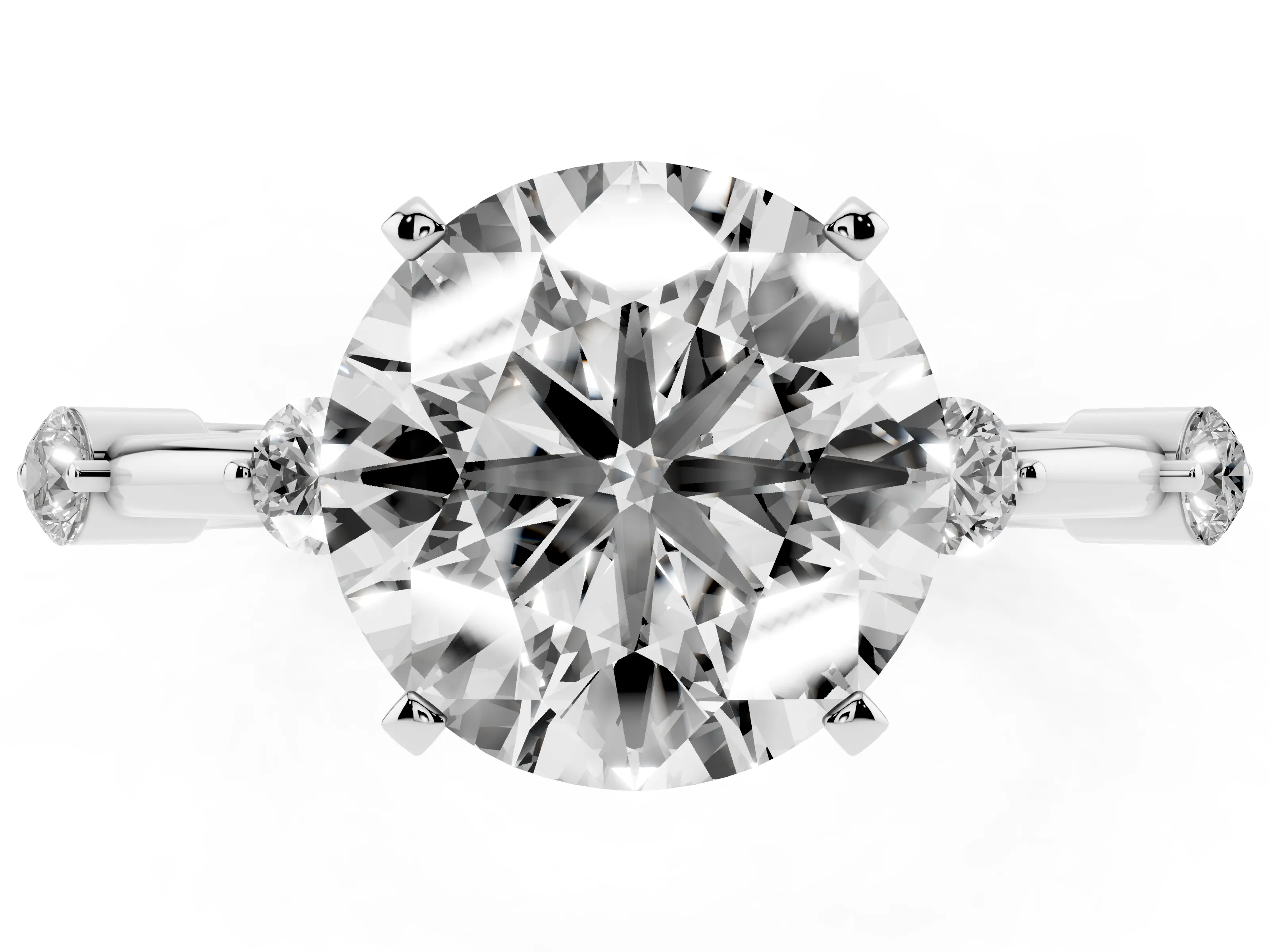 Round Cut Diamond Solitaire Ring Set in Platinum with Bezel Set Side Stones and Prong Setting