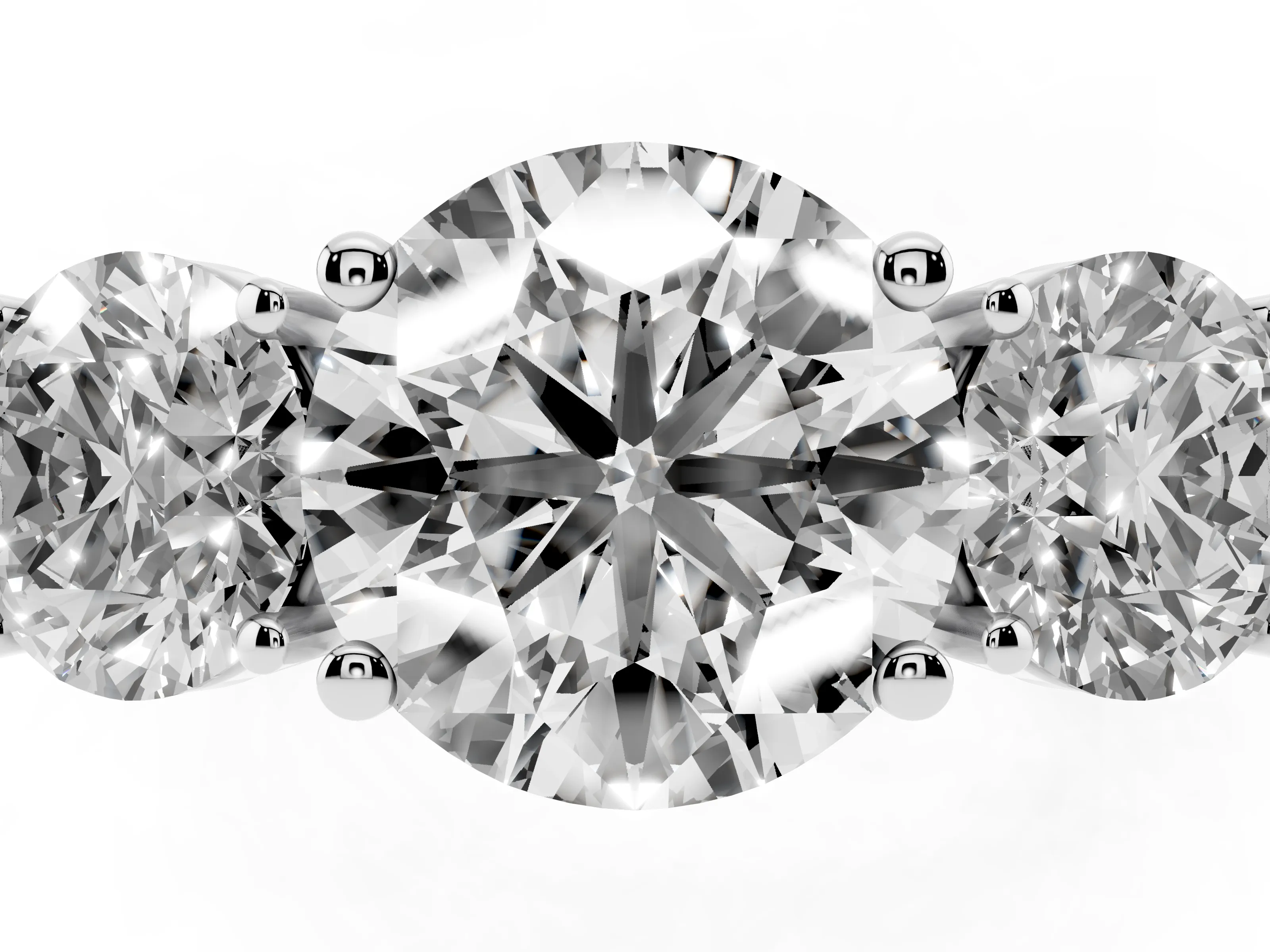 Round Cut Diamond Three-Stone Engagement Ring Set in Platinum with Flat Band