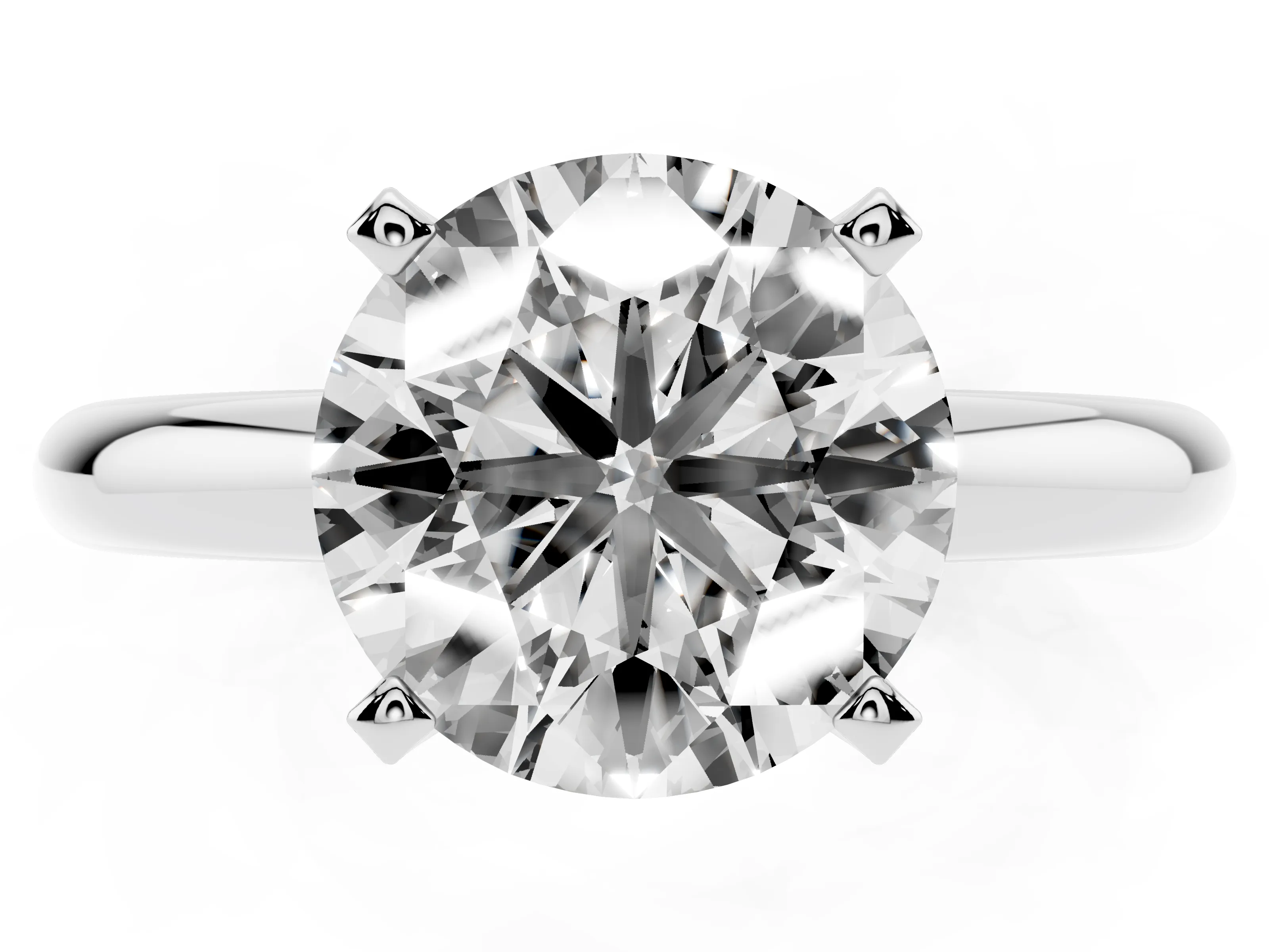Round Cut Diamond Solitaire Engagement Ring Set in Platinum with Round Band and Prong Setting
