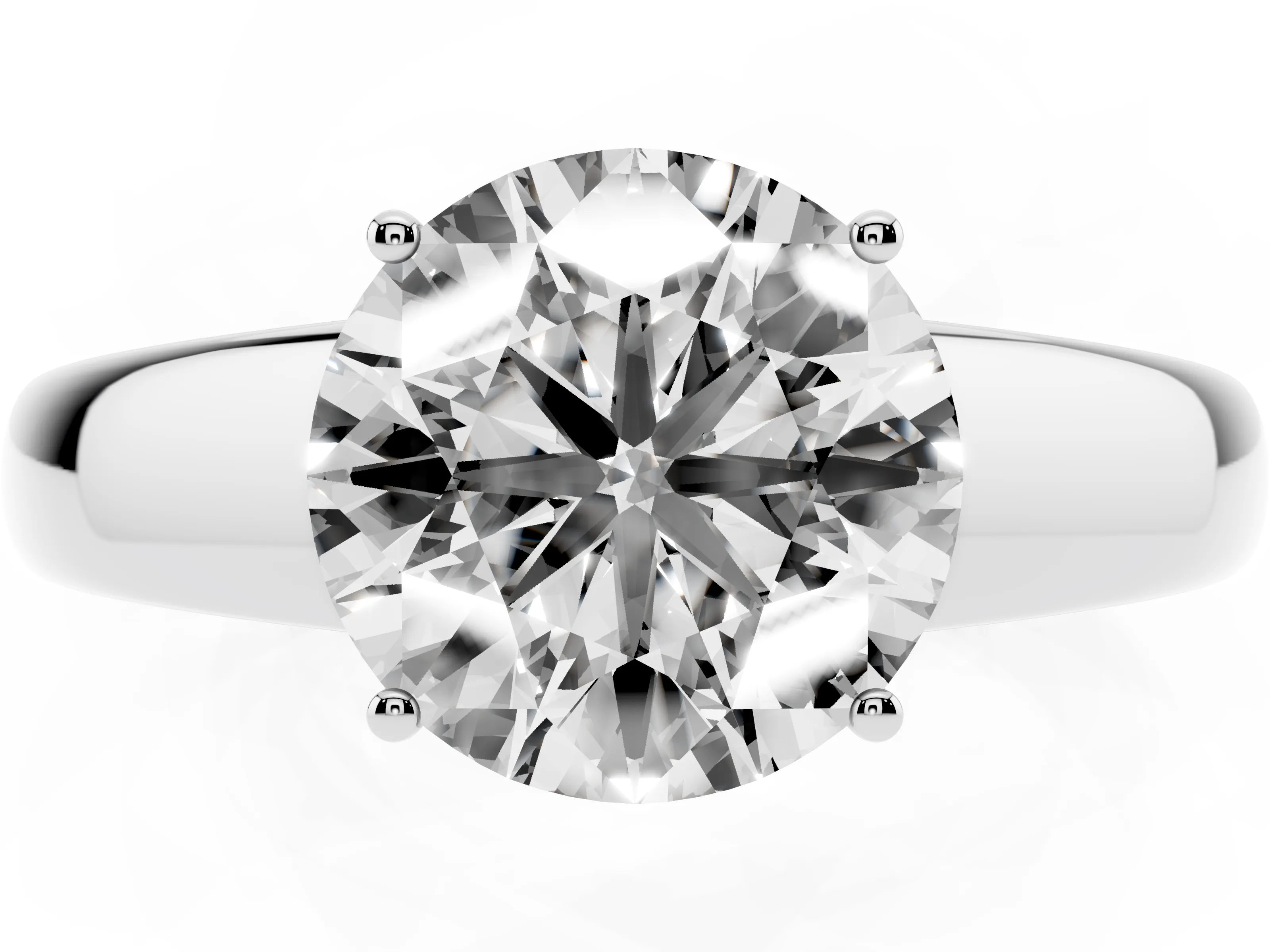 Round Cut Diamond Solitaire Ring Set in Silver with Tapered Band and Prong Setting