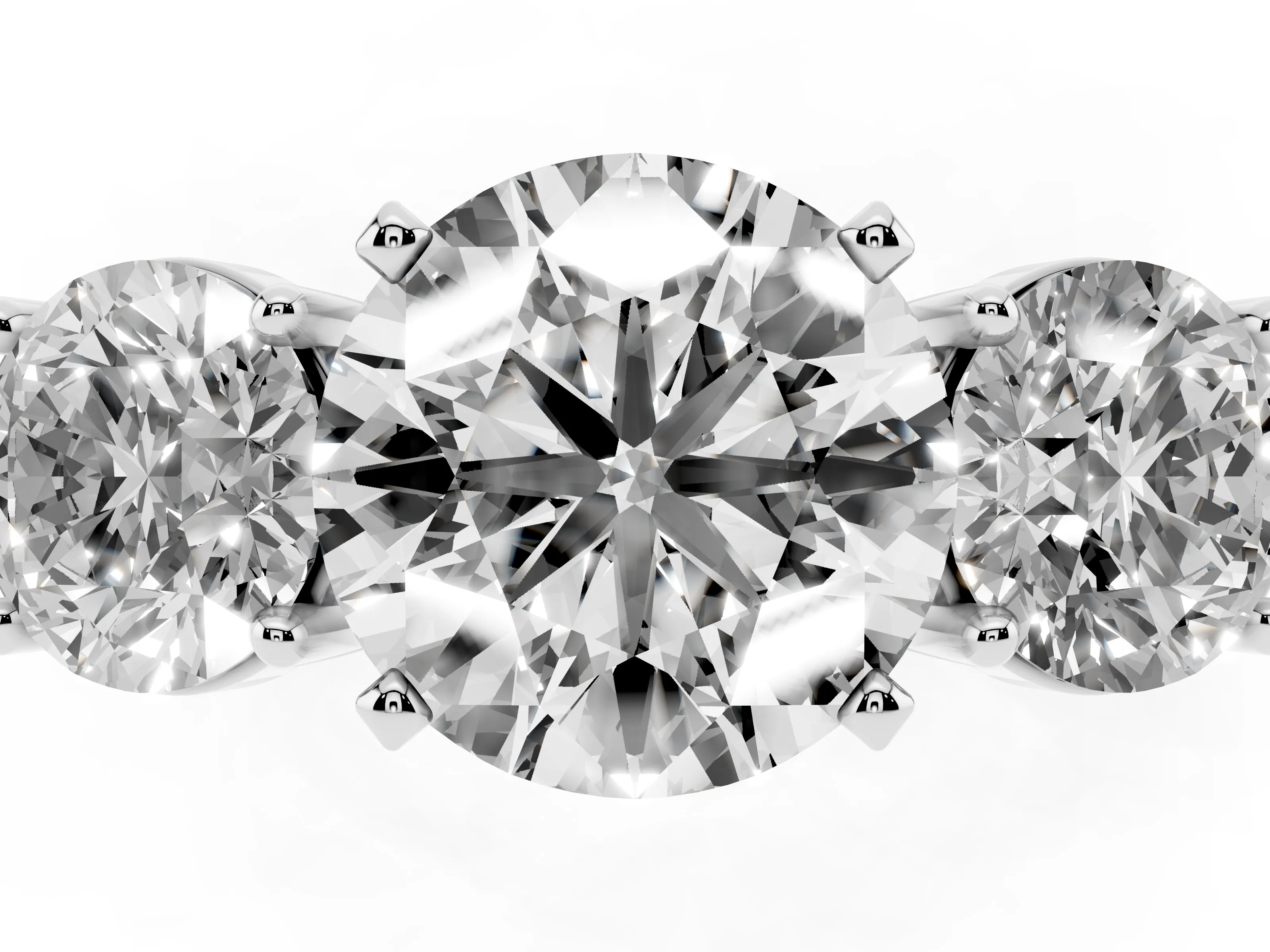 Round Cut Diamond Three-Stone Ring Set in White gold with Round Side Stones and Classic Band