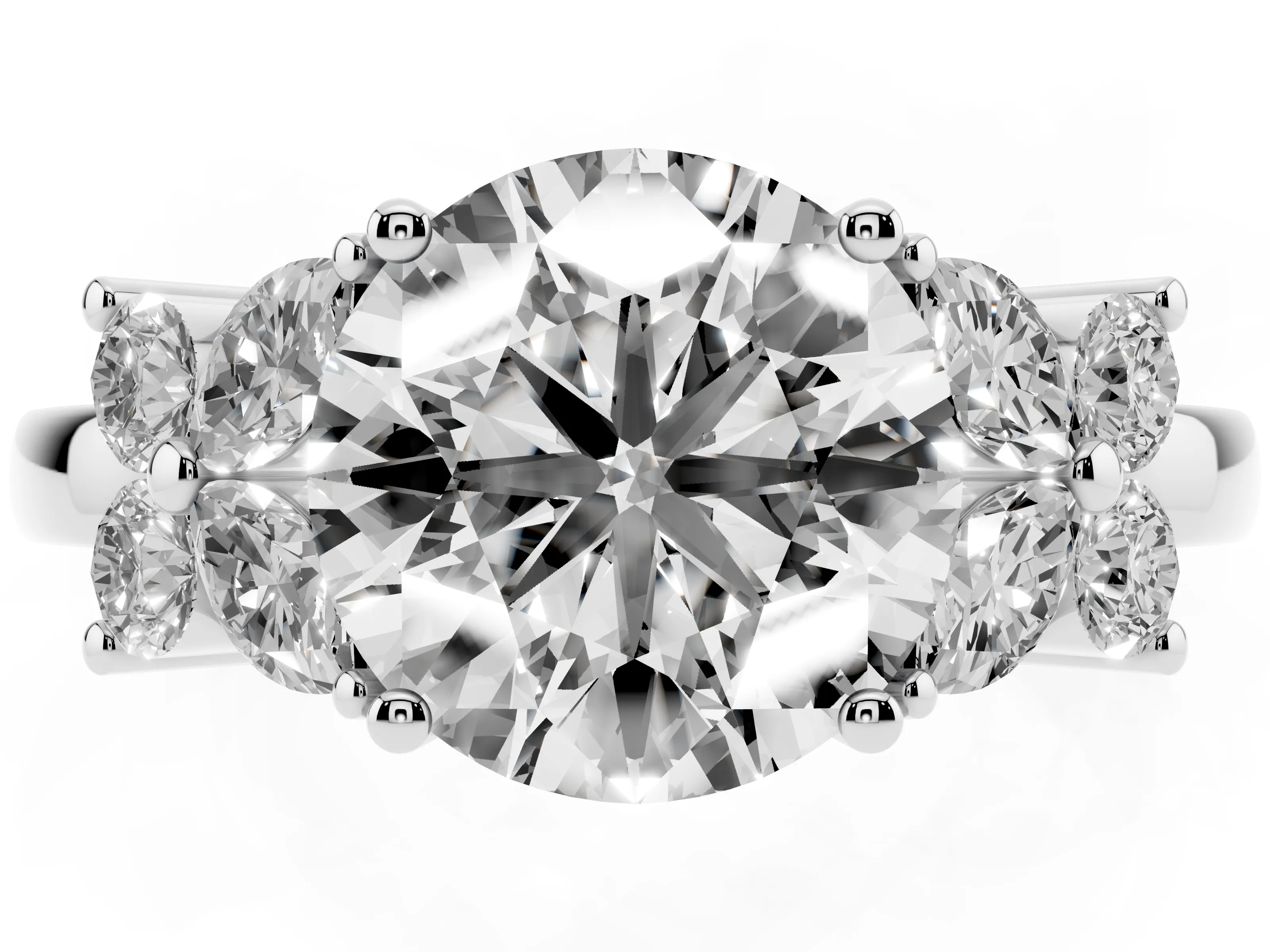 Round Cut Diamond Floral Cluster Ring Set in Silver with Marquise Petals and Prong Setting