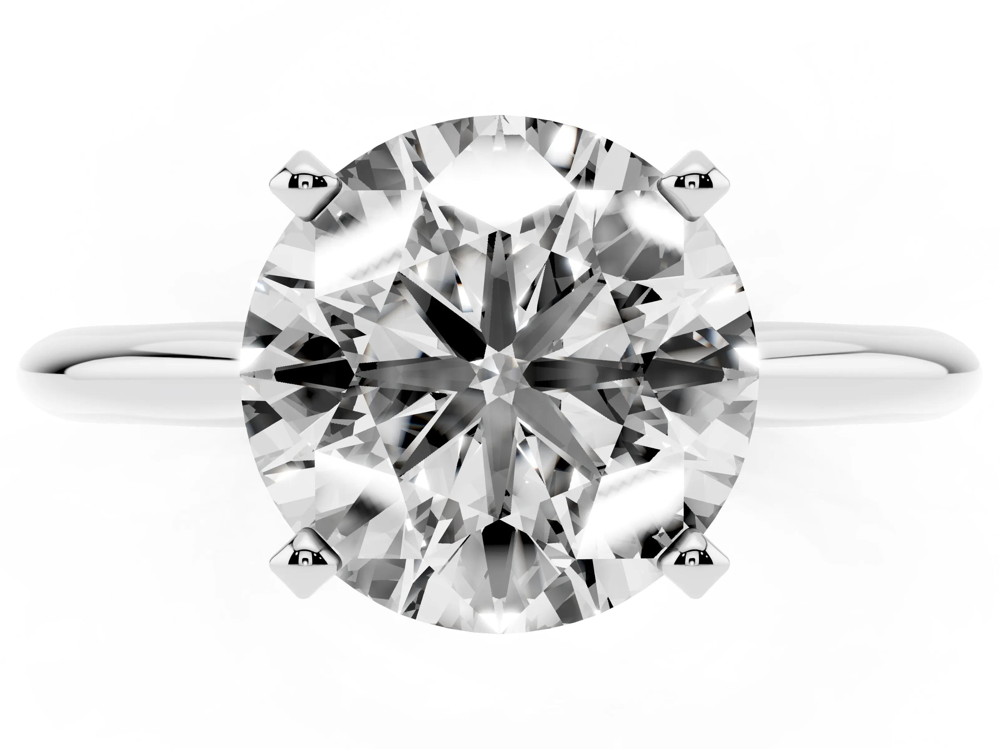 Round Cut Diamond Solitaire Ring Set in Platinum with Prong Setting on a Plain Round Band