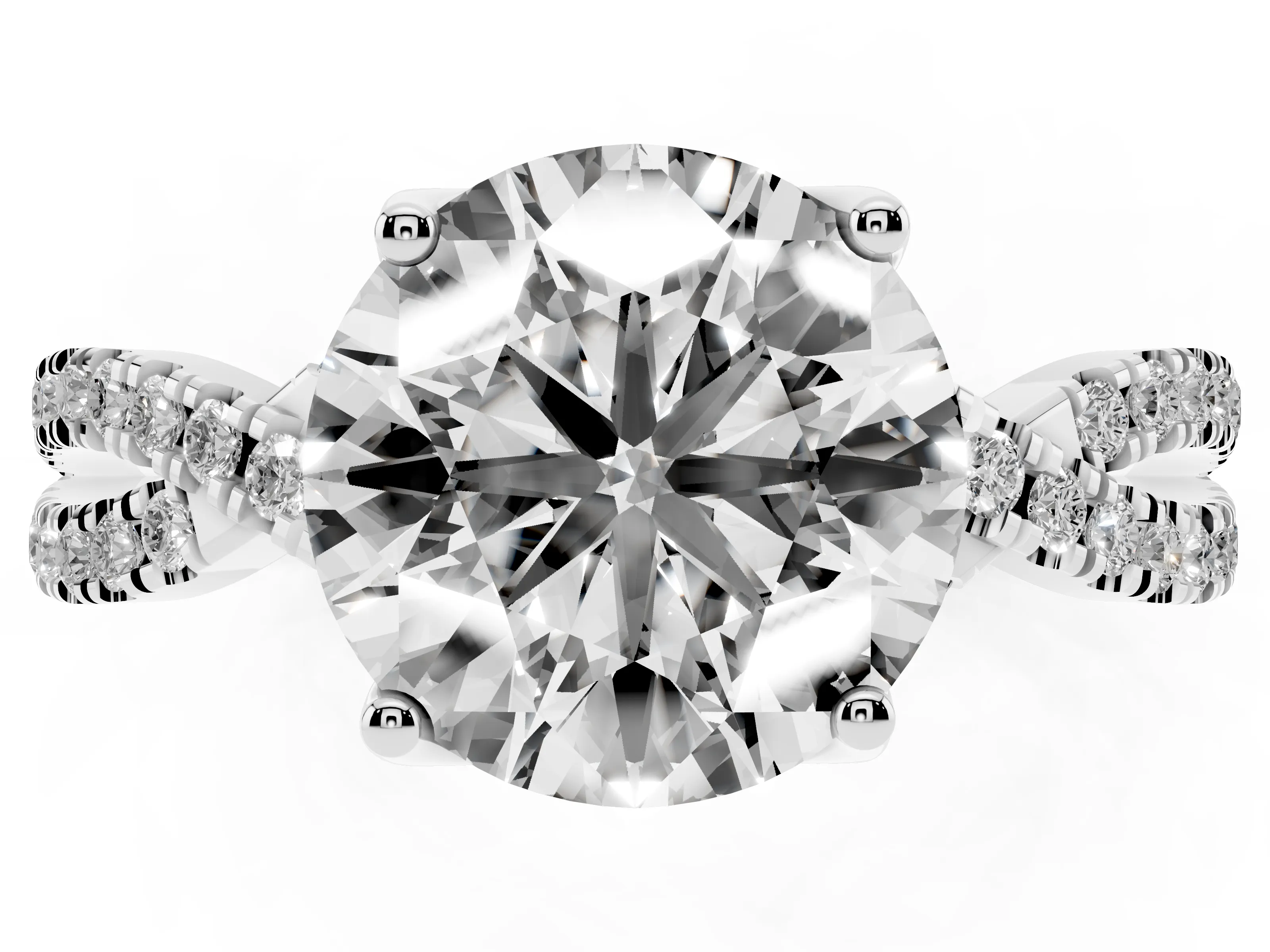 Round Cut Diamond Twist Pavé Solitaire Engagement Ring Set in Silver with Prong Setting