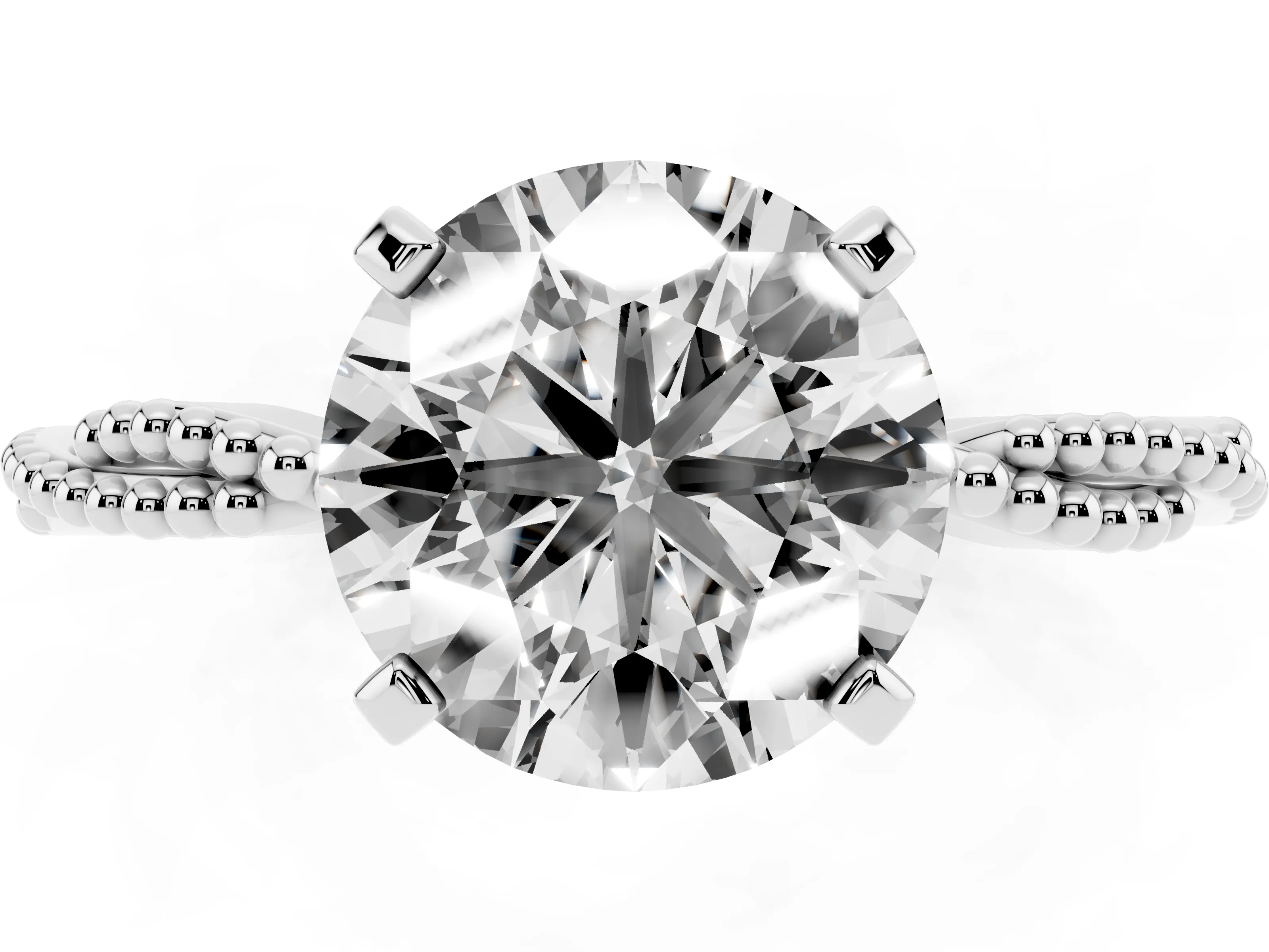Round Cut Diamond Solitaire Ring Set in Platinum with Twisted Band and Bead Prong Setting