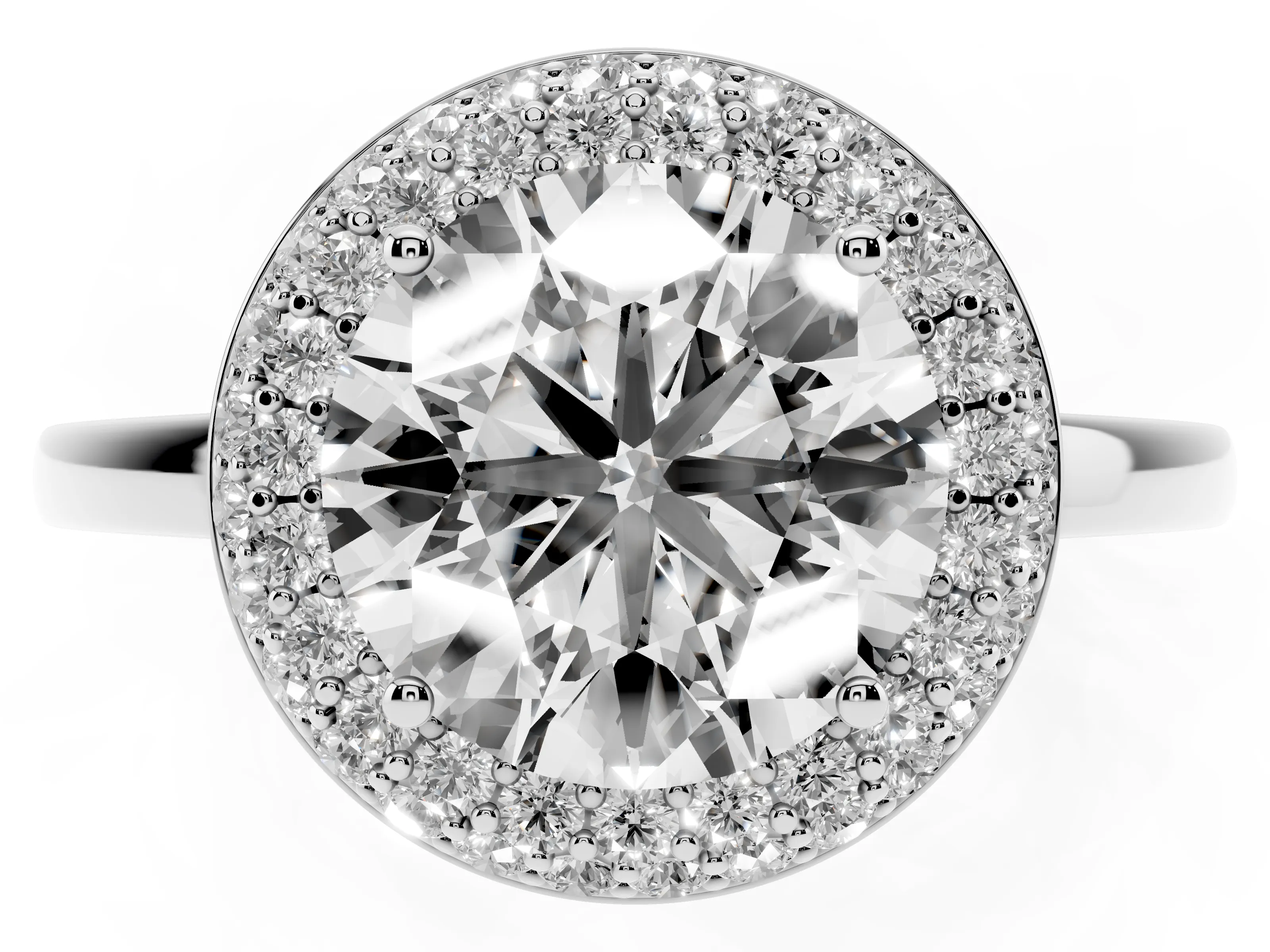Round Cut Diamond Halo Engagement Ring Set in Platinum with Solitaire Band and Prong Setting