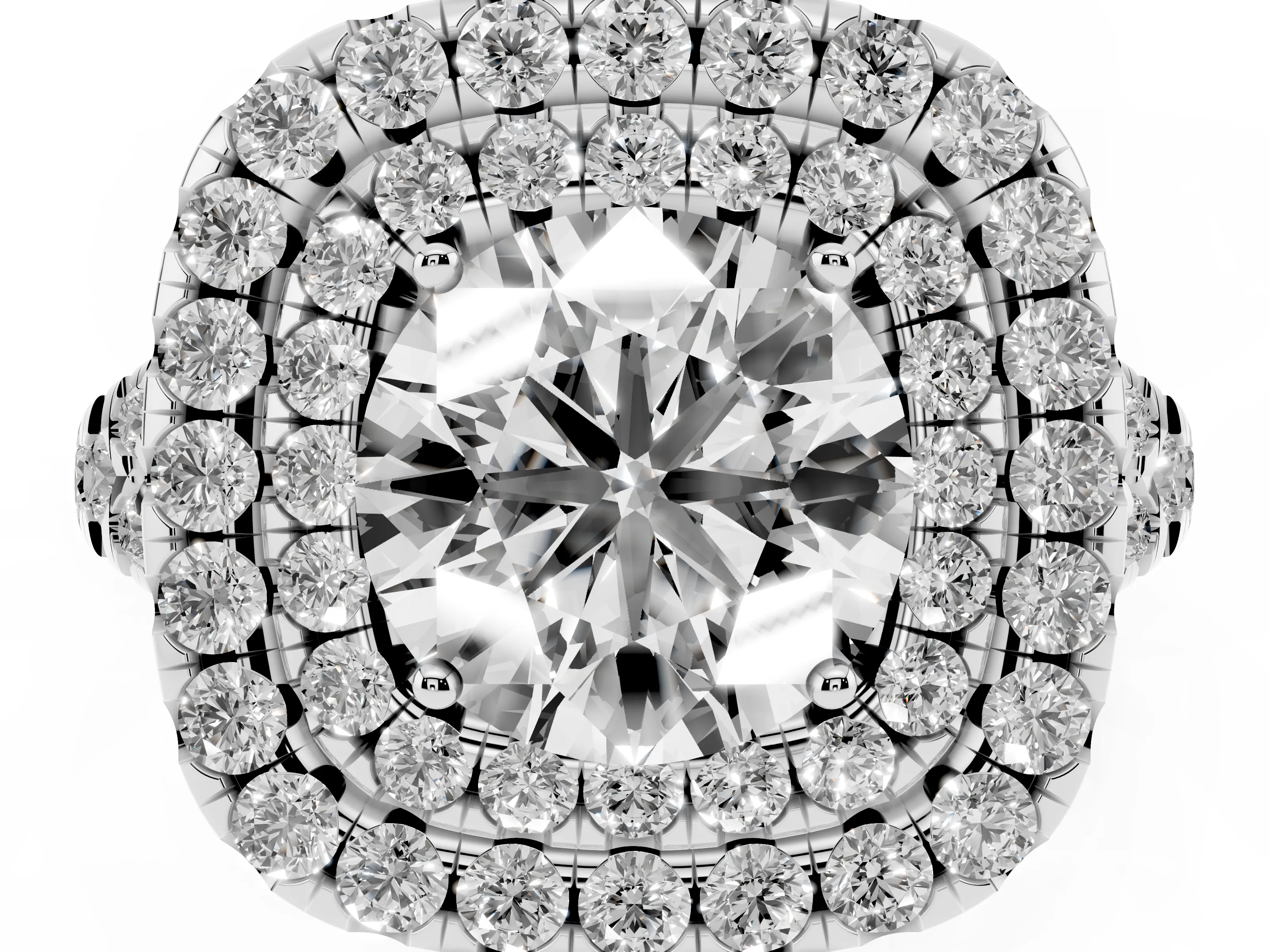 Round Cut Diamond Double Halo Ring Set in Silver with Pavé Split Shank and Prong Setting