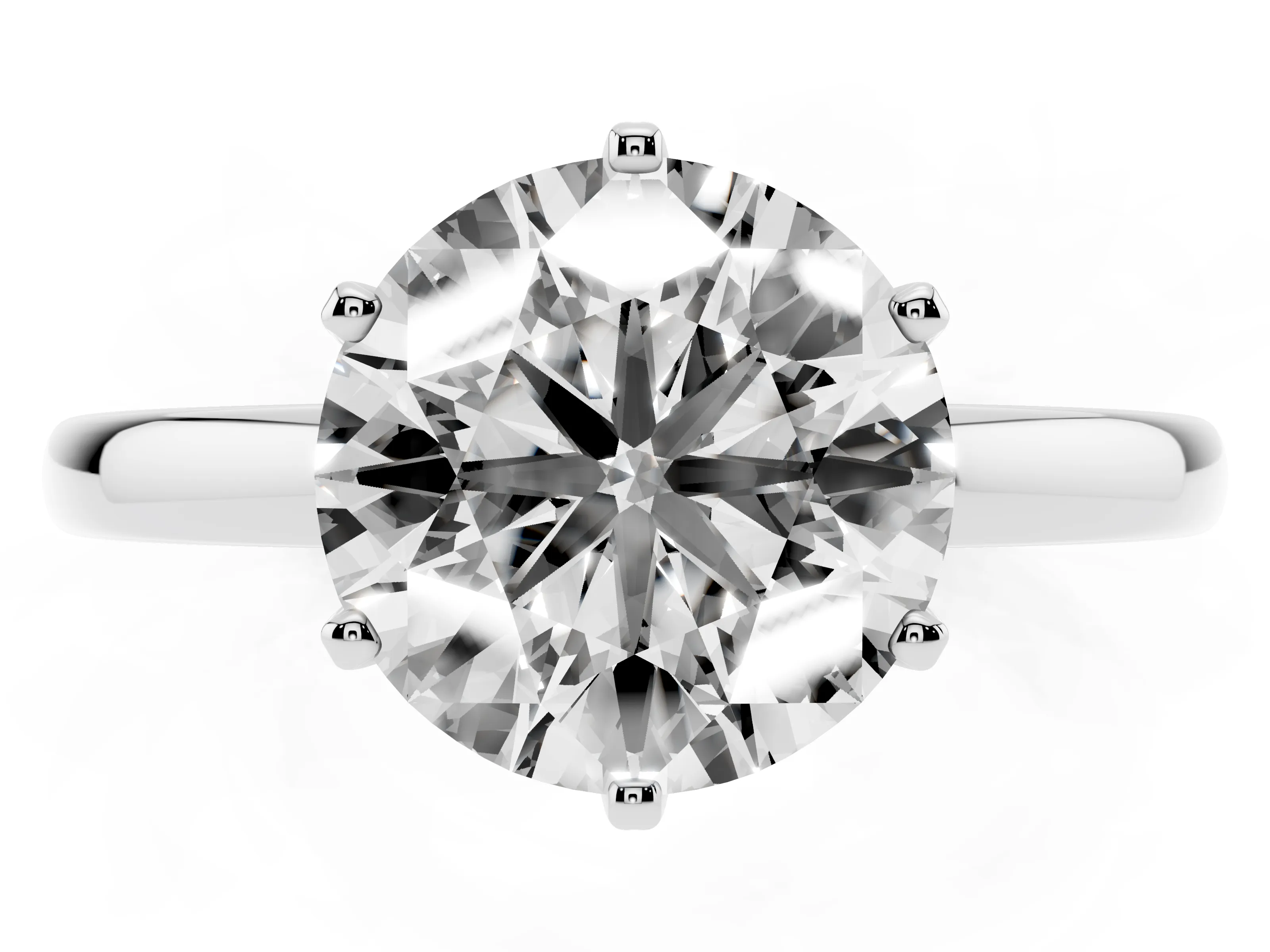 Round Cut Diamond Solitaire Ring Set in Silver with Raised Prong Setting on a Classic Band