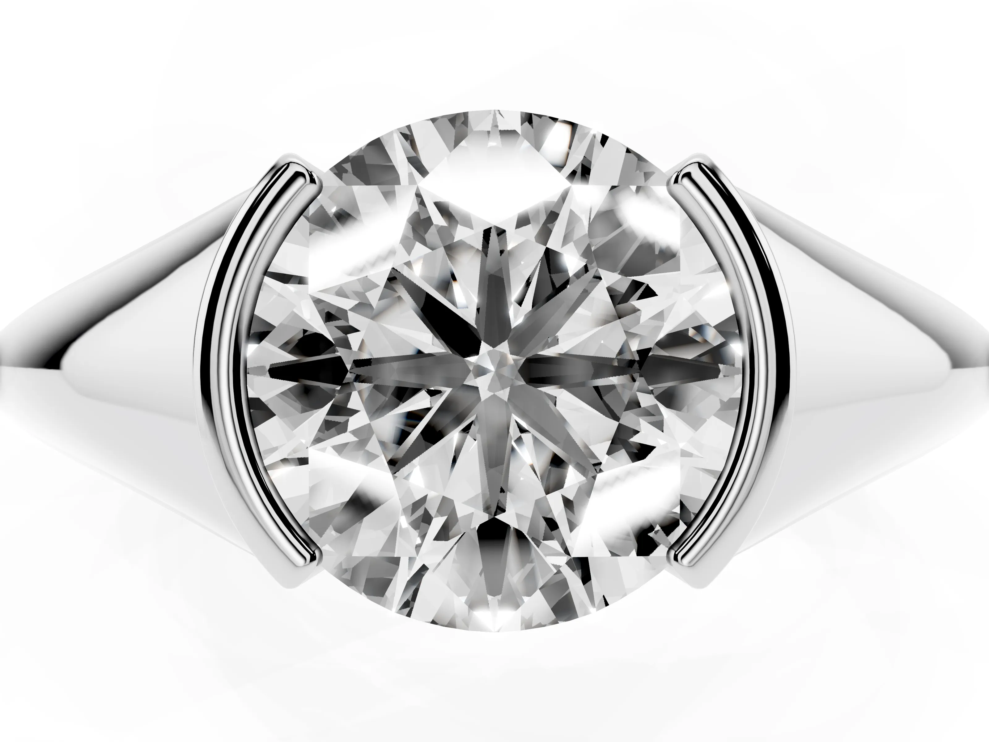 Round Cut Diamond Solitaire Tension Set Ring Set in Platinum