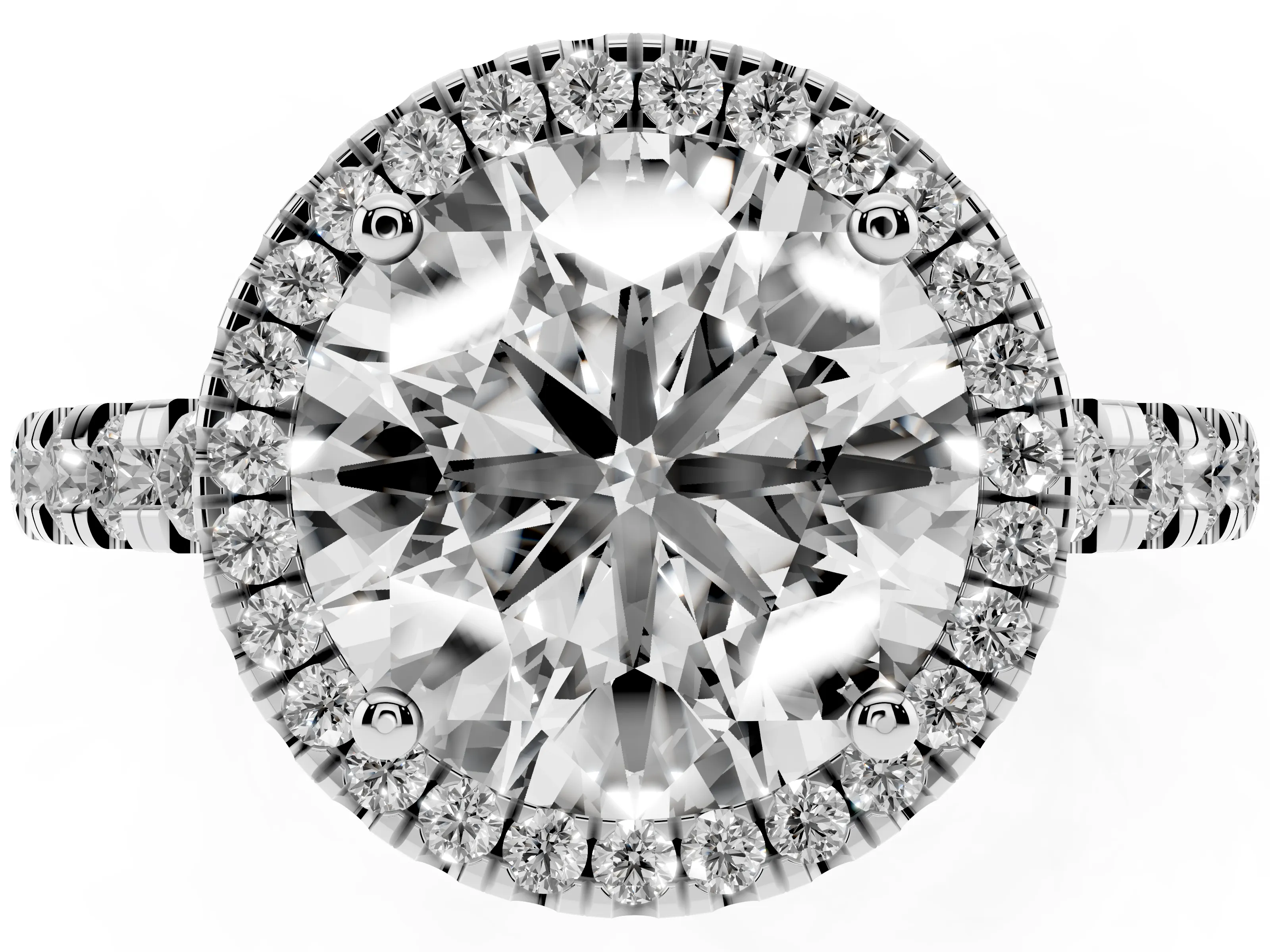 Round Cut Diamond Halo Ring Set in Silver with Delicate Pavé Band and Prong Setting