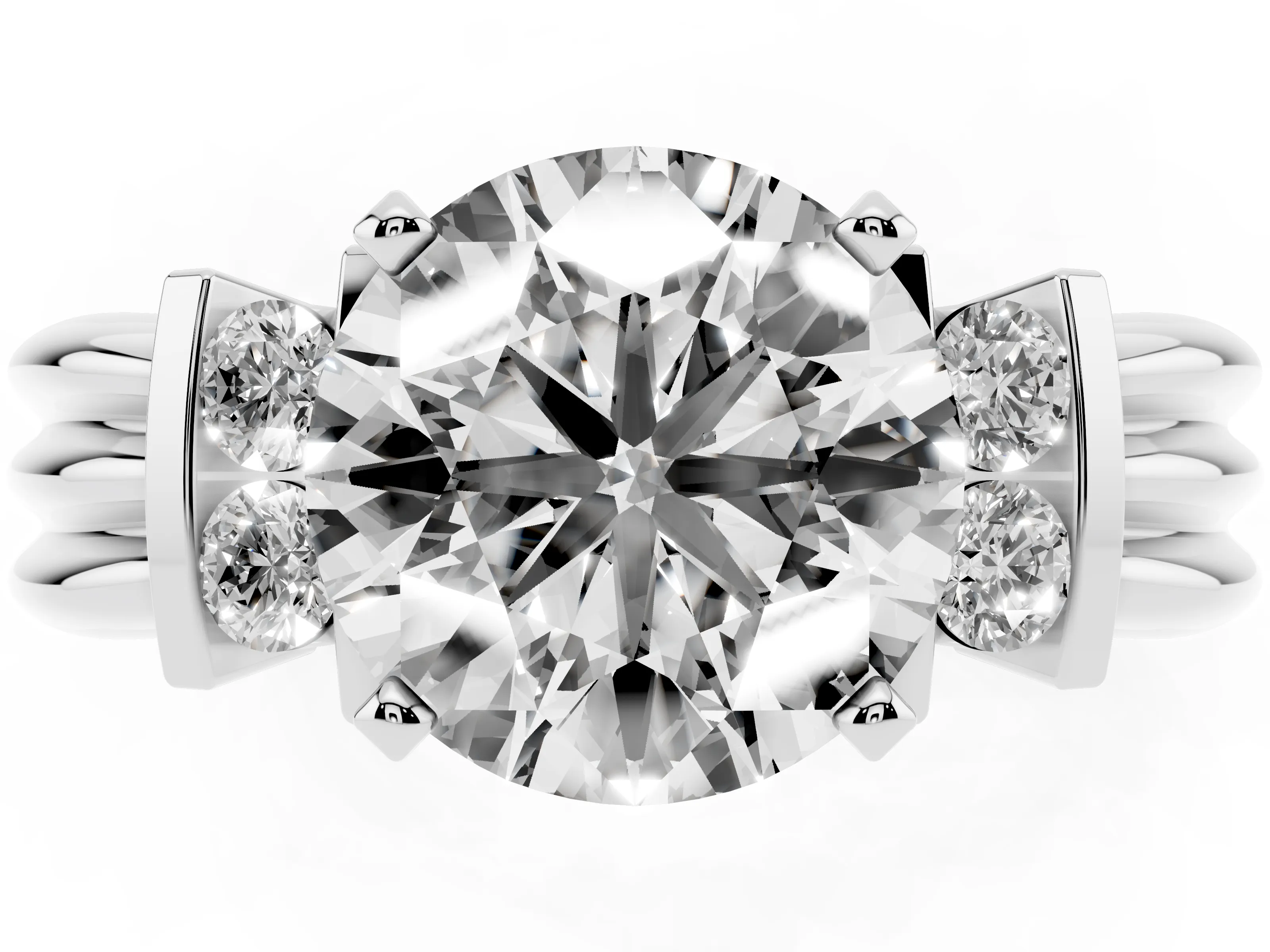 Three-Stone Round Cut Diamond Channel Set Ring Set in Silver with Bar Prongs