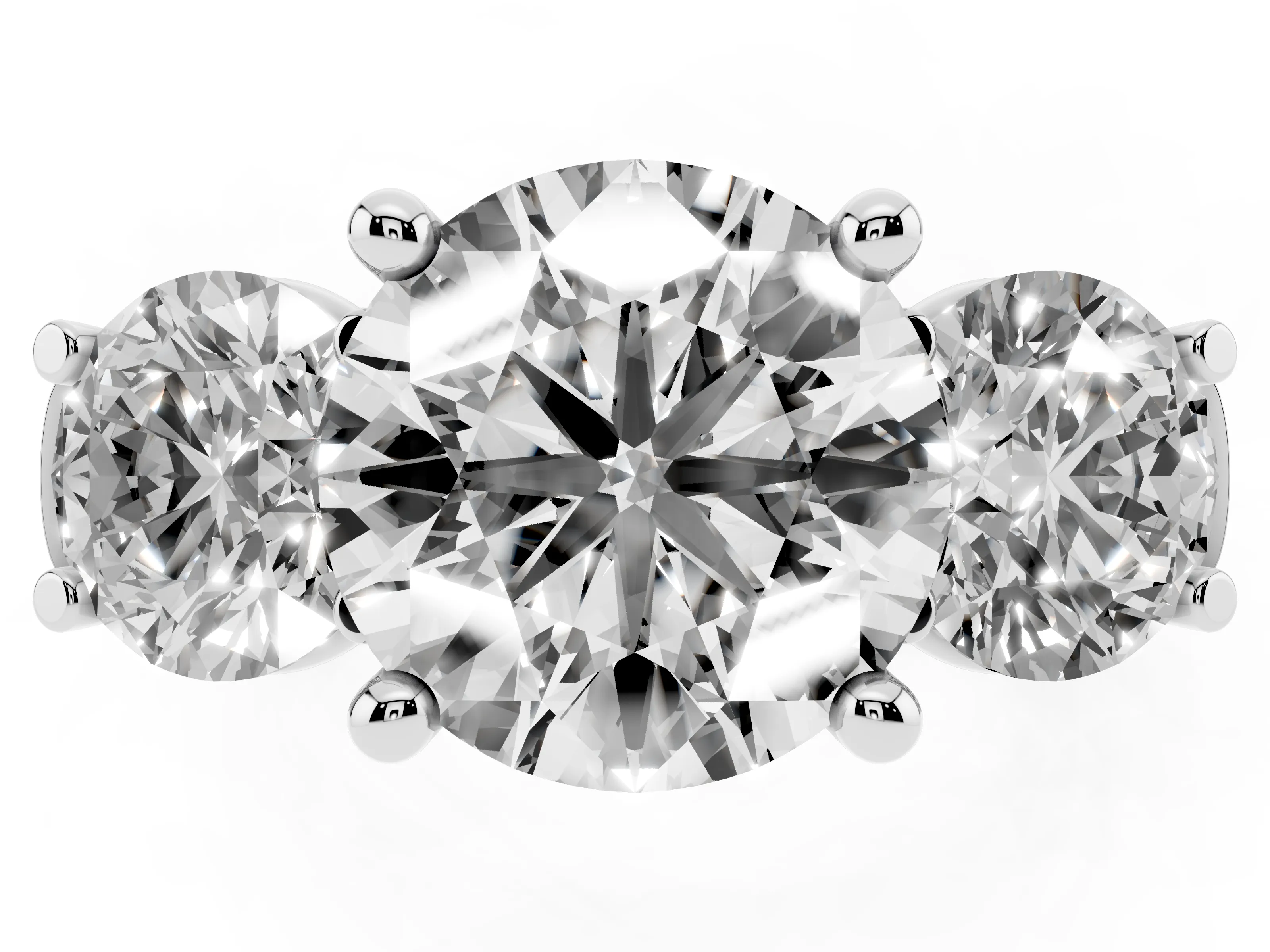 Round Cut Diamond Three-Stone Trellis Ring Set in White gold with Comfort Fit Band