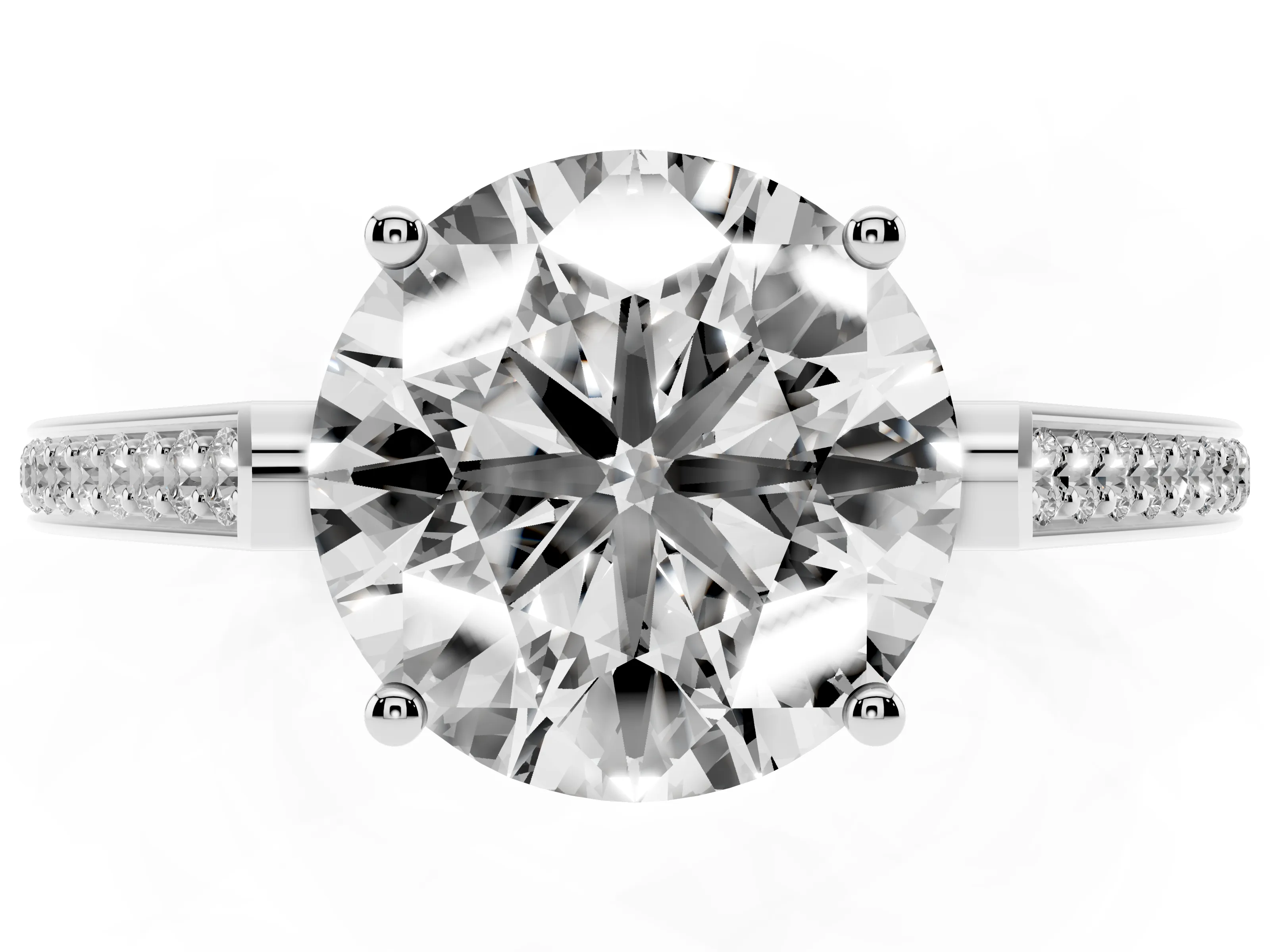 Round Cut Diamond Cathedral Pavé Engagement Ring Set in Silver with Prong Setting