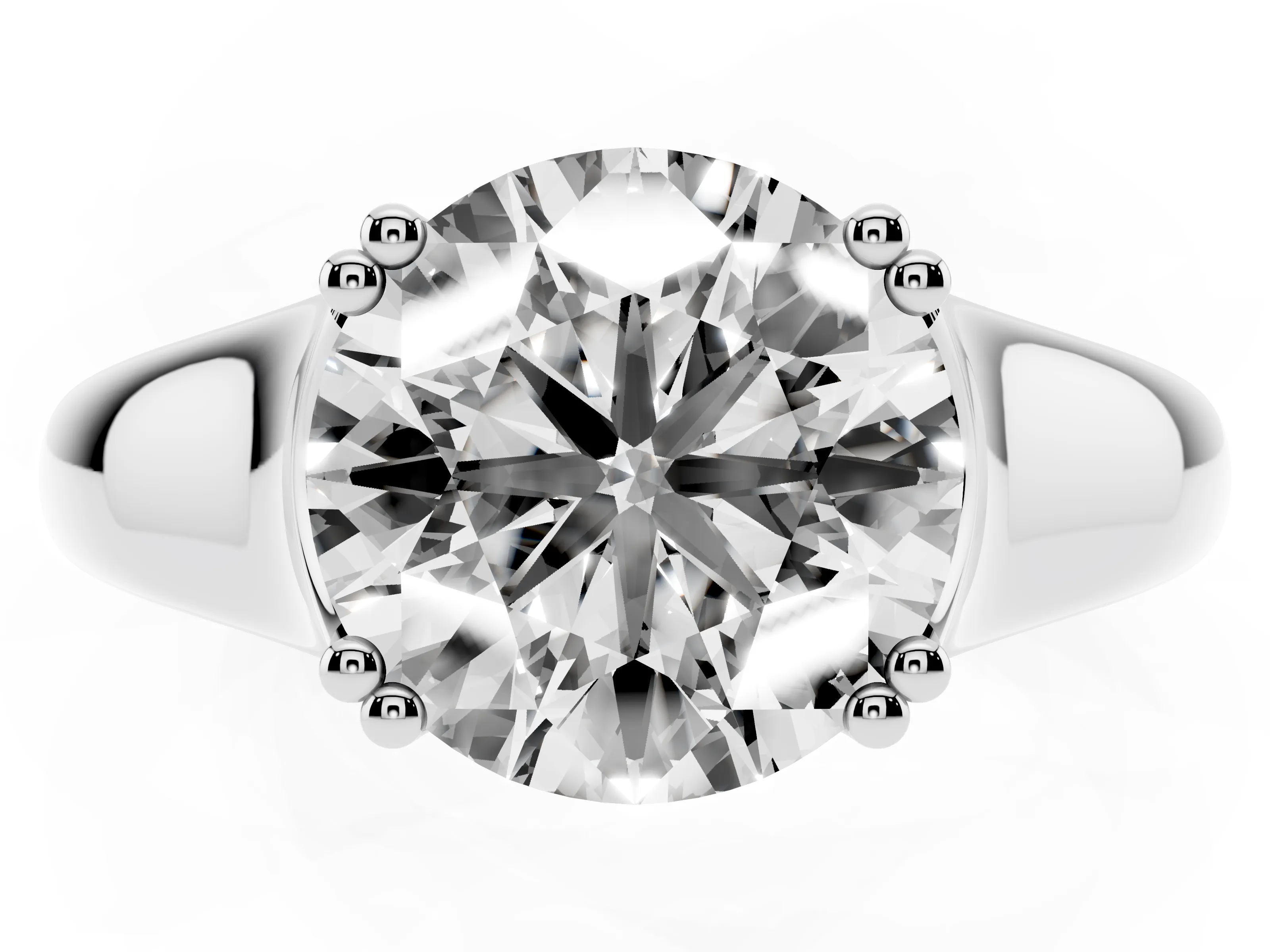 Round Cut Diamond Solitaire Ring Set in Silver with Wide Band and Prong Setting