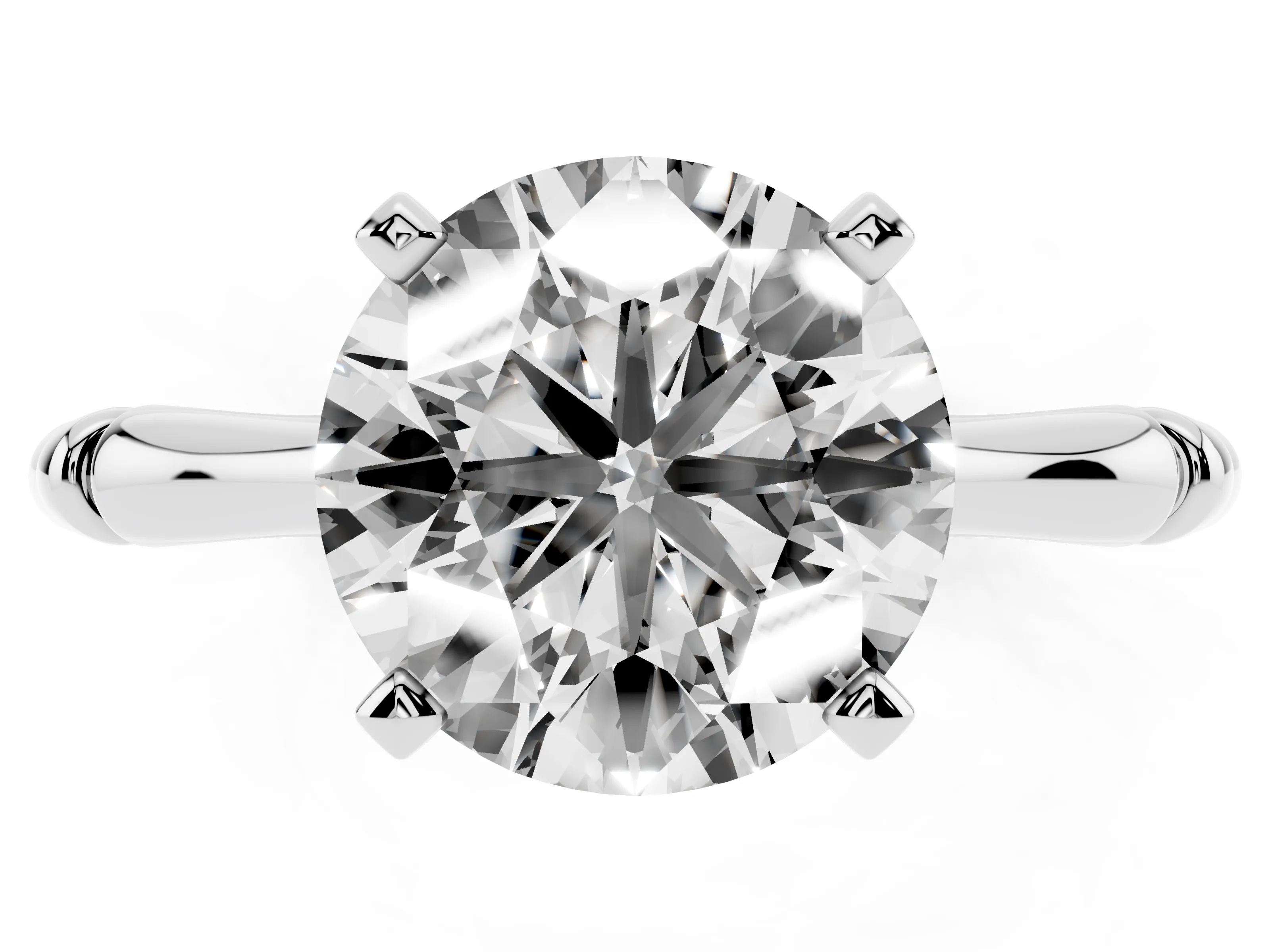 Round Cut Diamond Solitaire Ring Set in Silver with Bamboo Band and Prong Setting