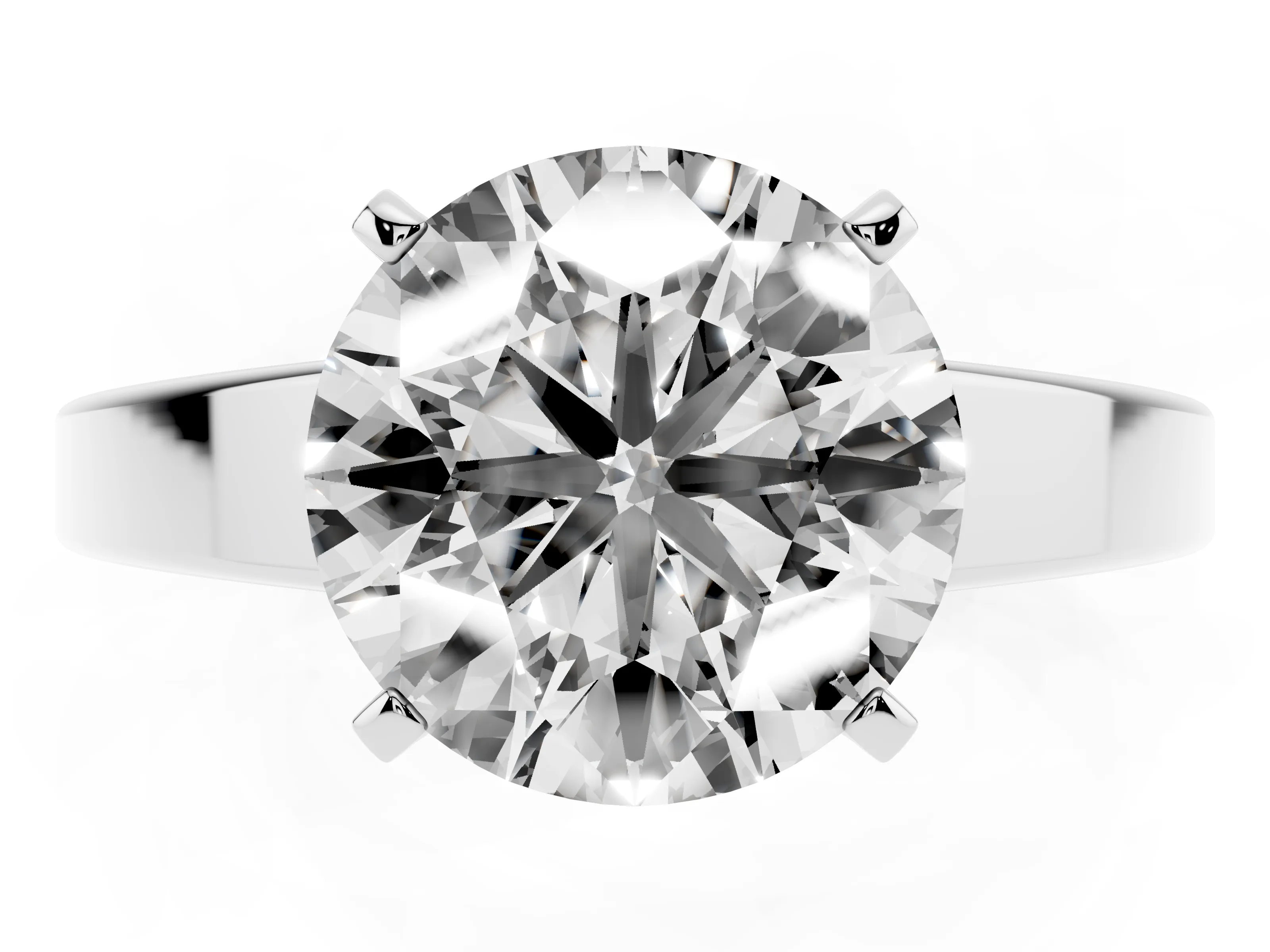 Round Cut Diamond Solitaire Engagement Ring Set in White gold with Prong Setting and Tapered Band