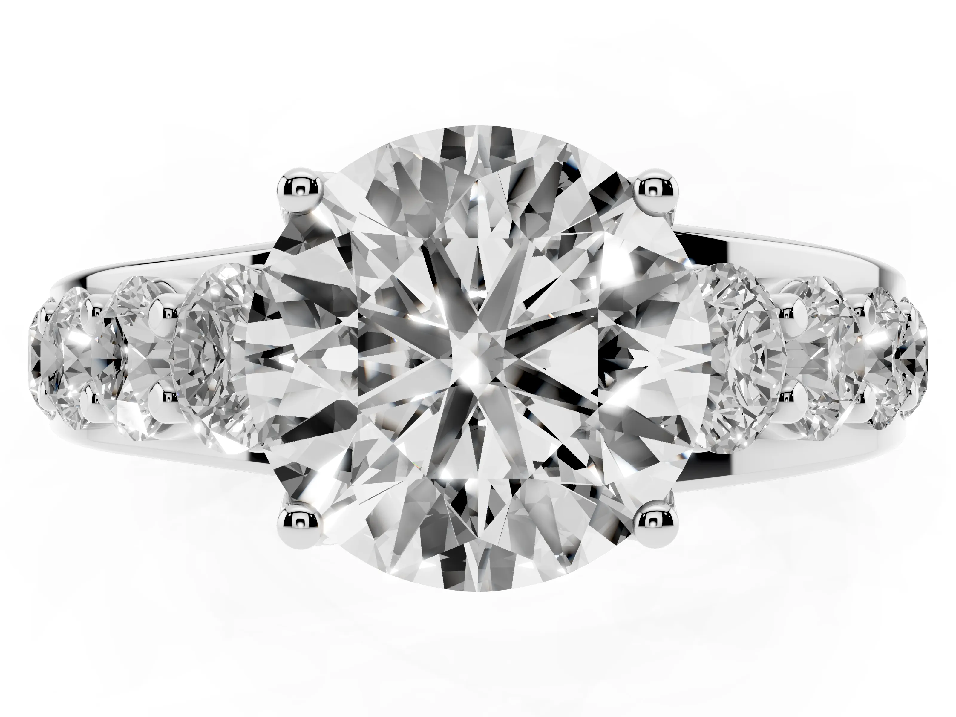 Round Cut Diamond Pavé Engagement Ring Set in Silver with Prong Setting