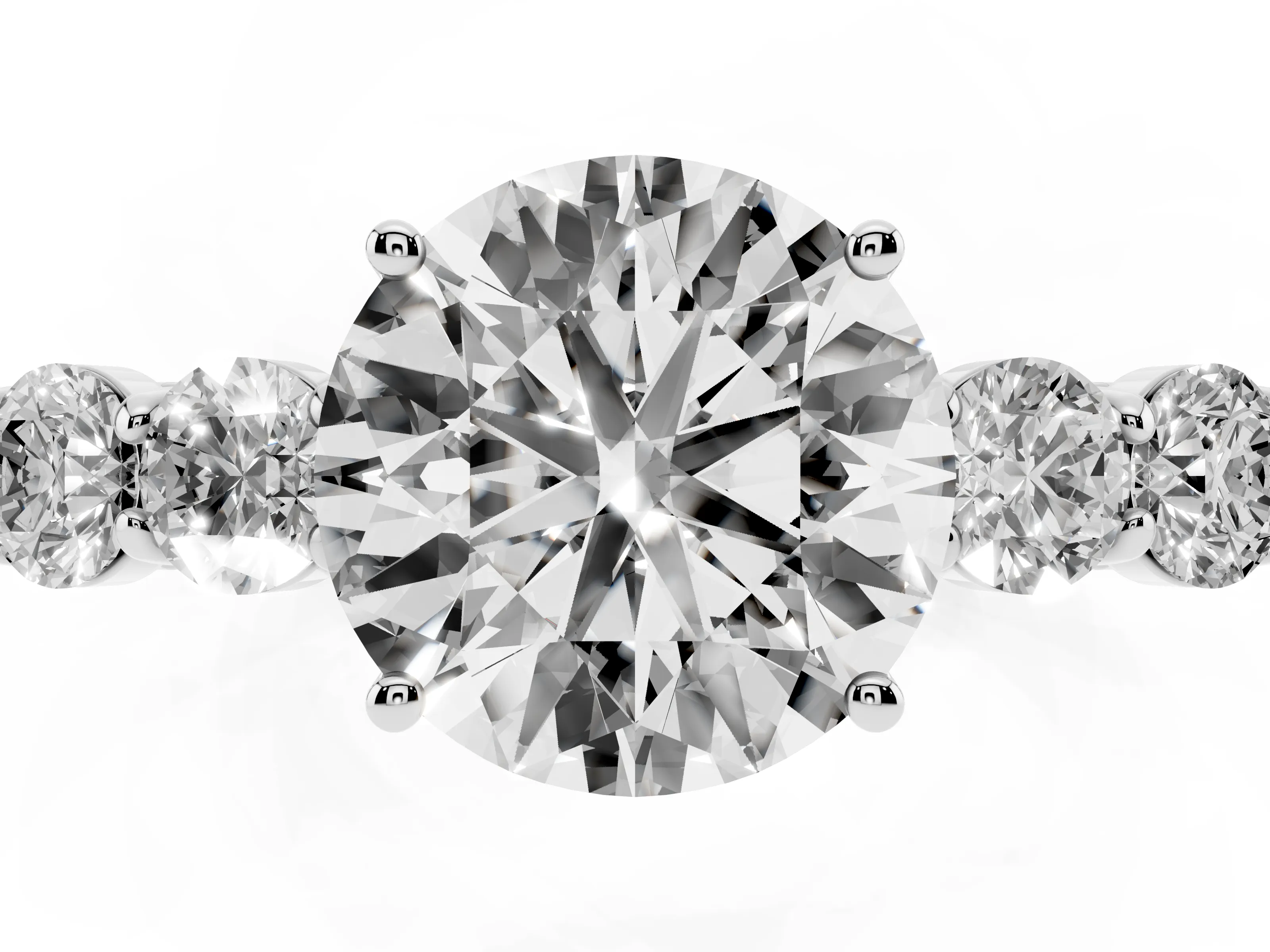 Round Cut Diamond Five-Stone Prong Set Band Ring Set in Platinum with Polished Band