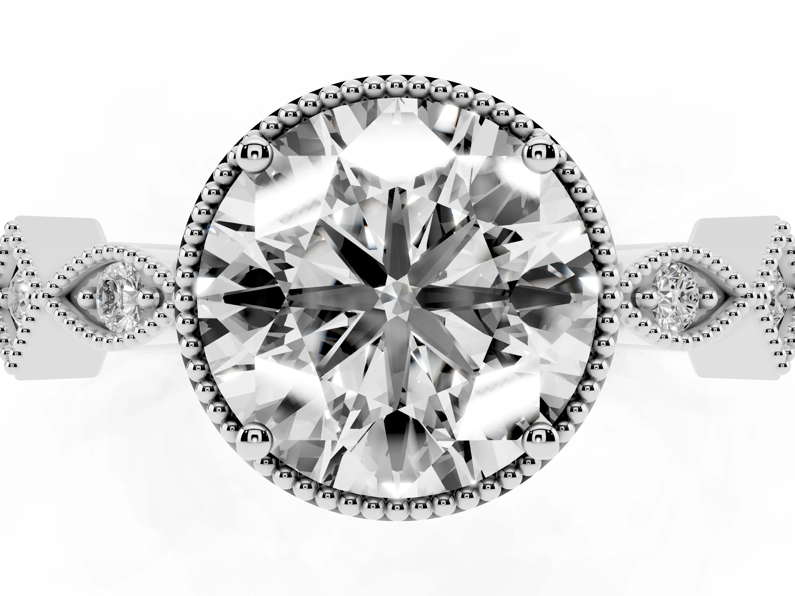 Round Cut Diamond Milgrain Marquise Twist Band Ring Set in Platinum with Prong Setting