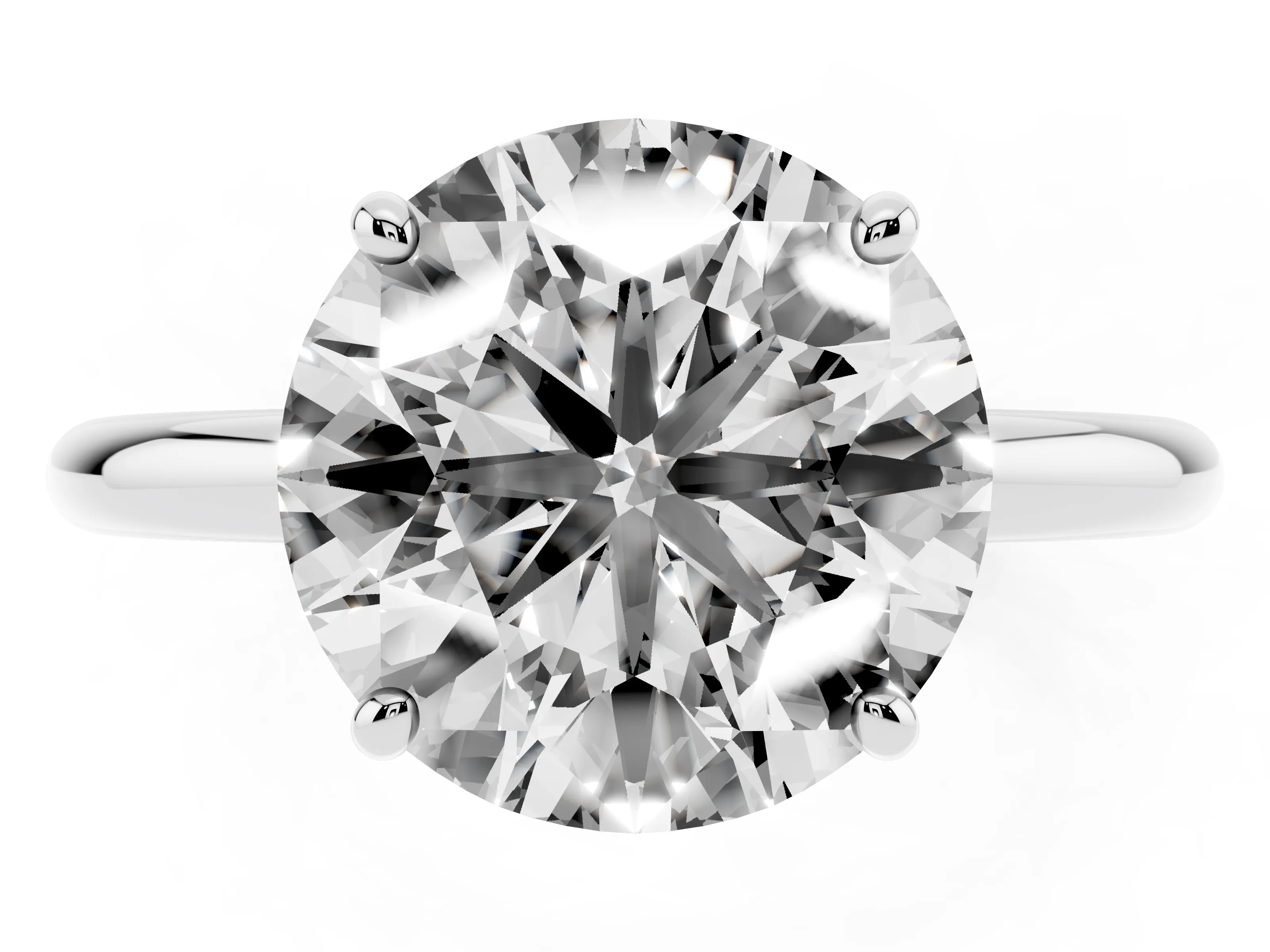 Round Cut Diamond Solitaire Ring Set in Silver with Prong Setting on a Polished Plain Band