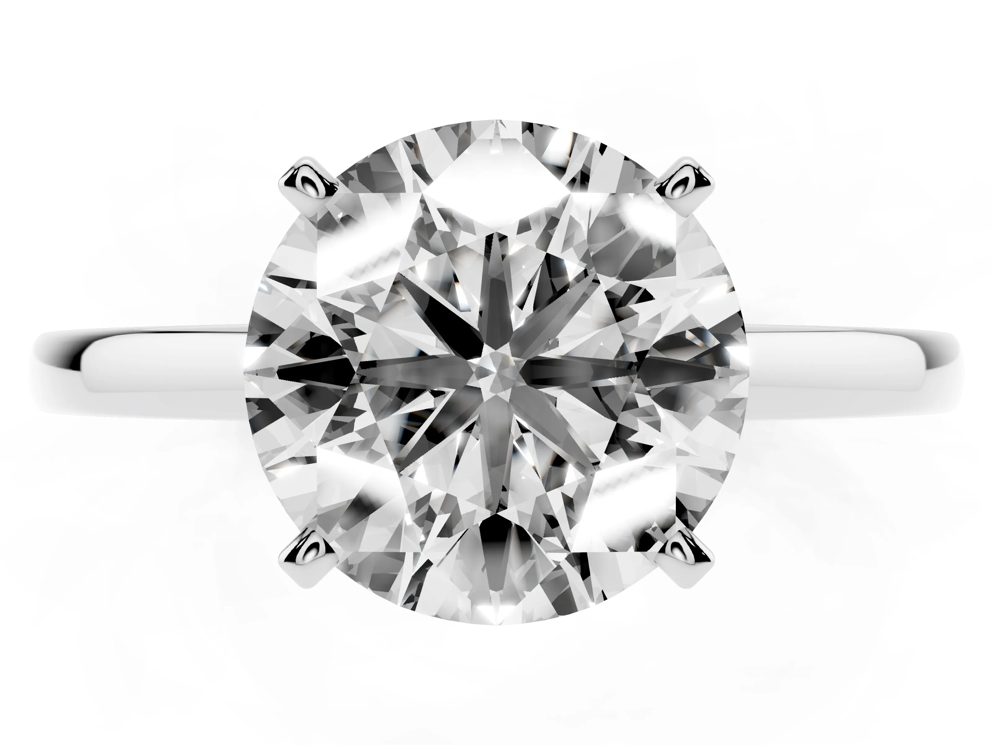 Round Cut Diamond Solitaire Engagement Ring Set in Silver with Prong Setting on a Classic Band