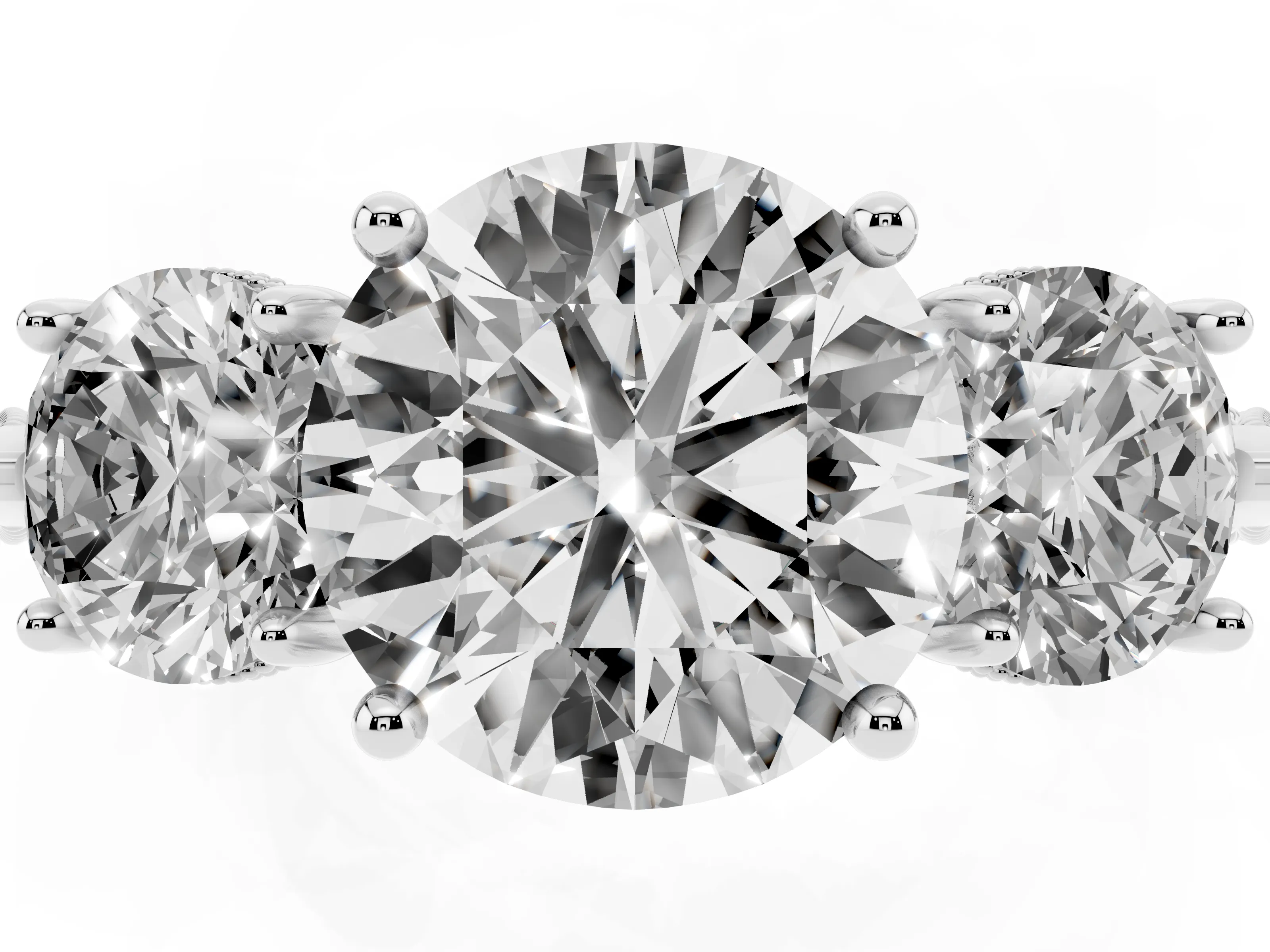 Round Cut Diamond Three-Stone Ring Set in Platinum with Milgrain Band